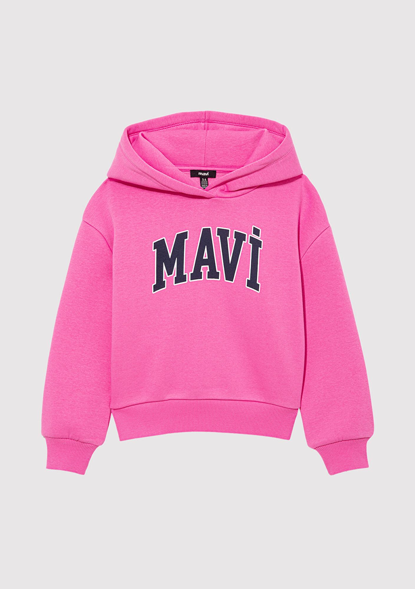 Mavi Mavi Logo Baskılı Kapüşonlu Pembe Sweatshirt 7610035-70982