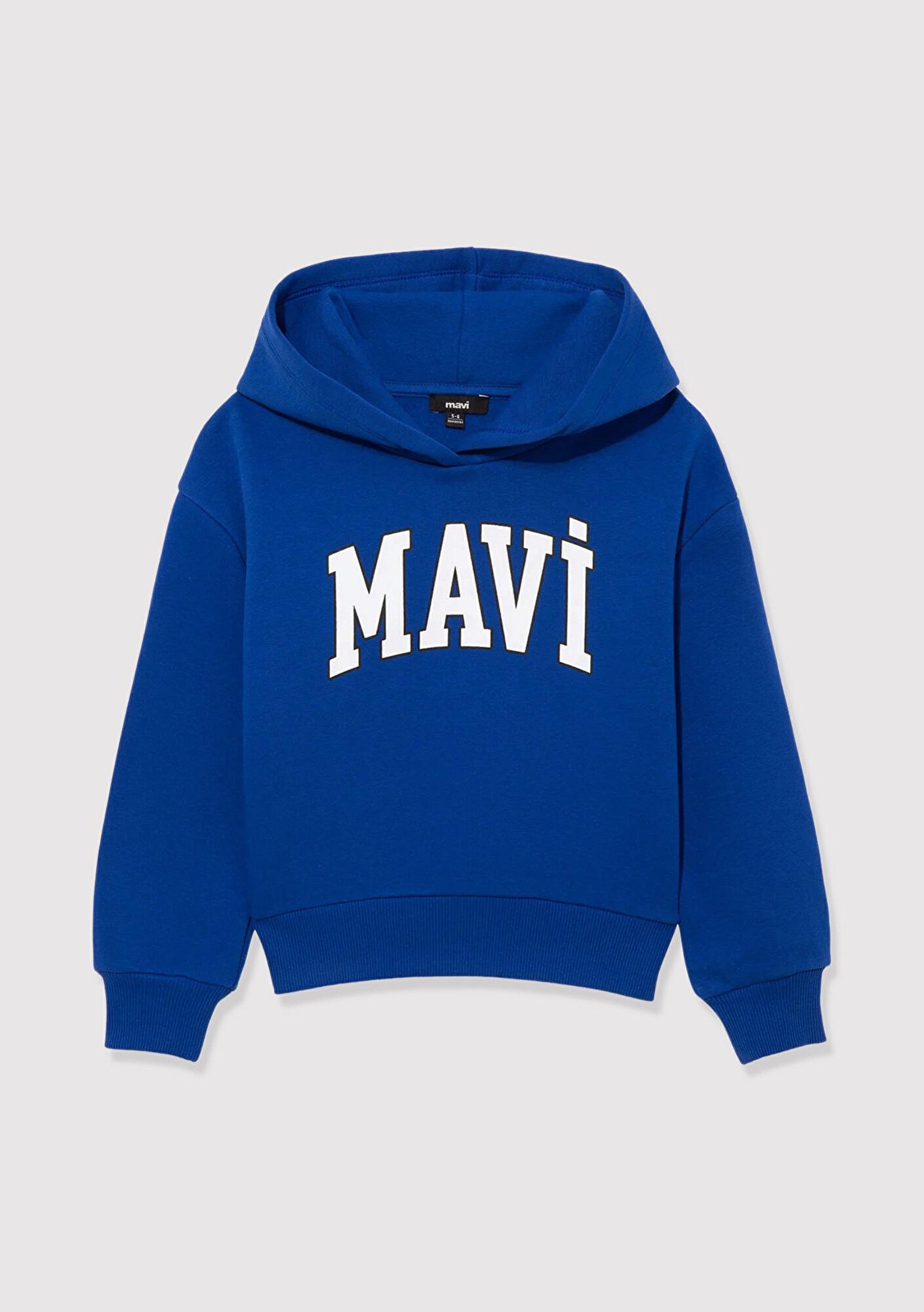 Mavi Mavi Logo Baskılı Mavi Kapüşonlu Sweatshirt 6610110-70896