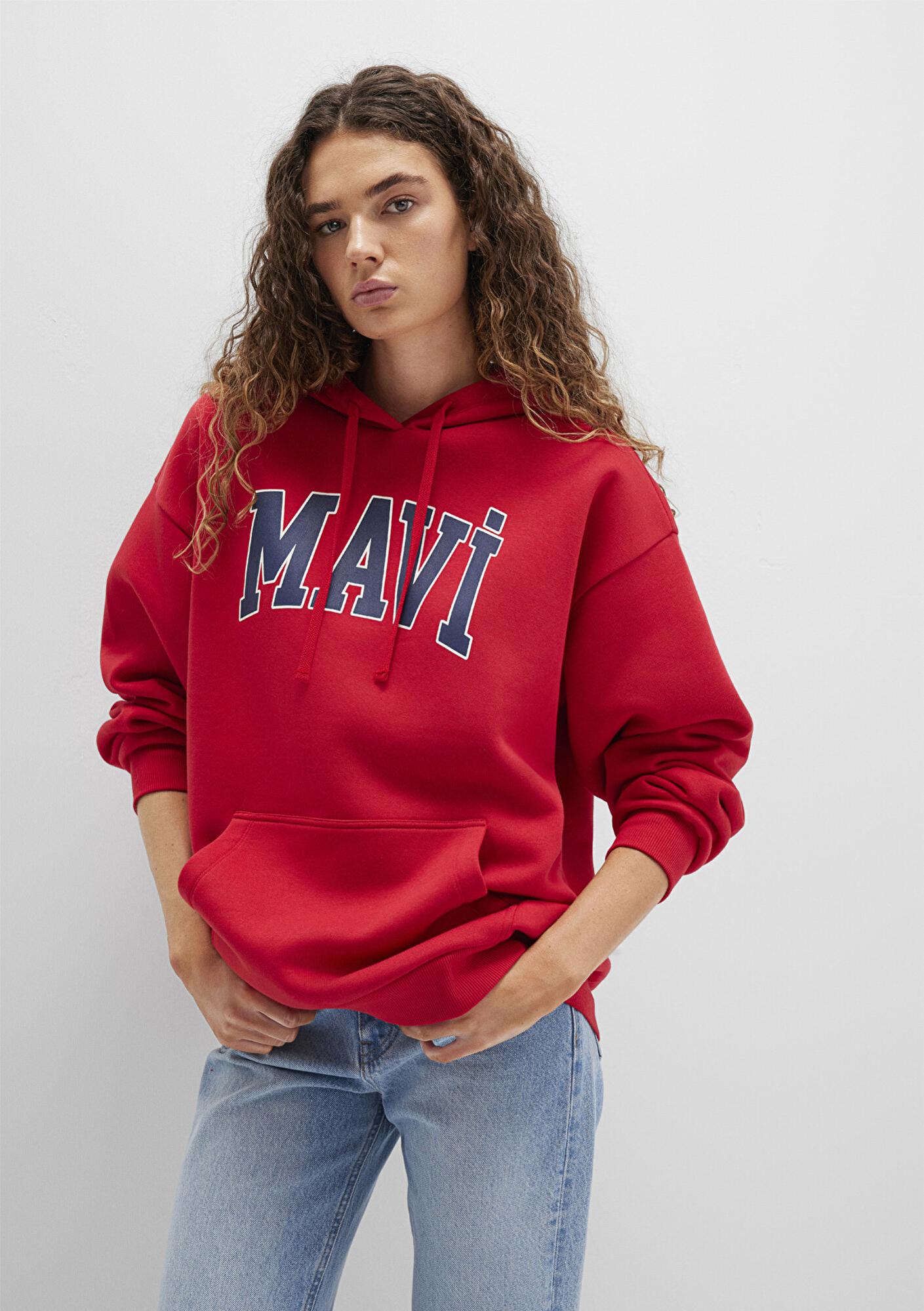 Mavi Mavi Logo Baskılı Kapüşonlu Kırmızı Sweatshirt 1600361-82054