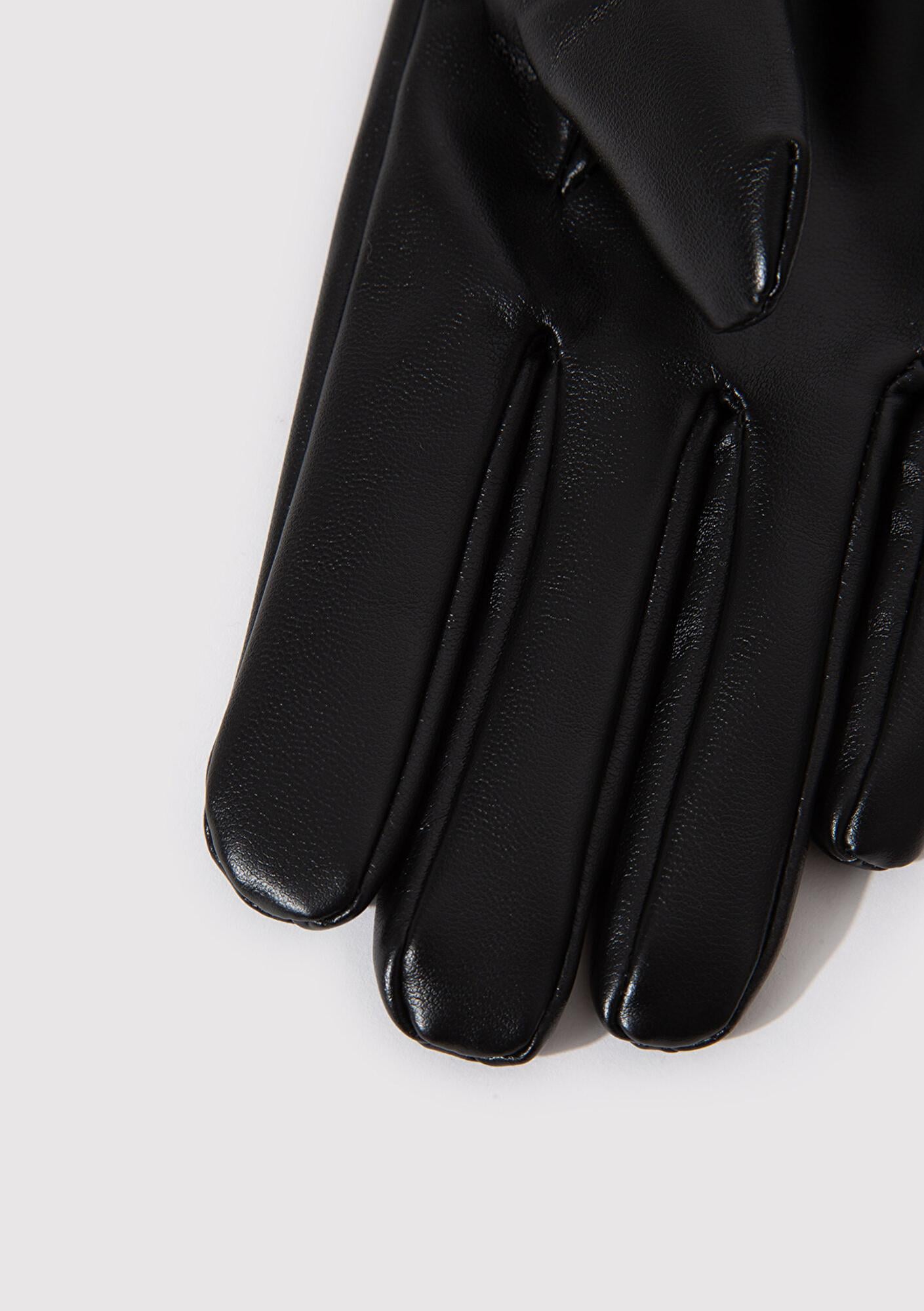 Mavi Suni Kürk Detaylı Siyah Suni Deri Eldiven 1910652-900