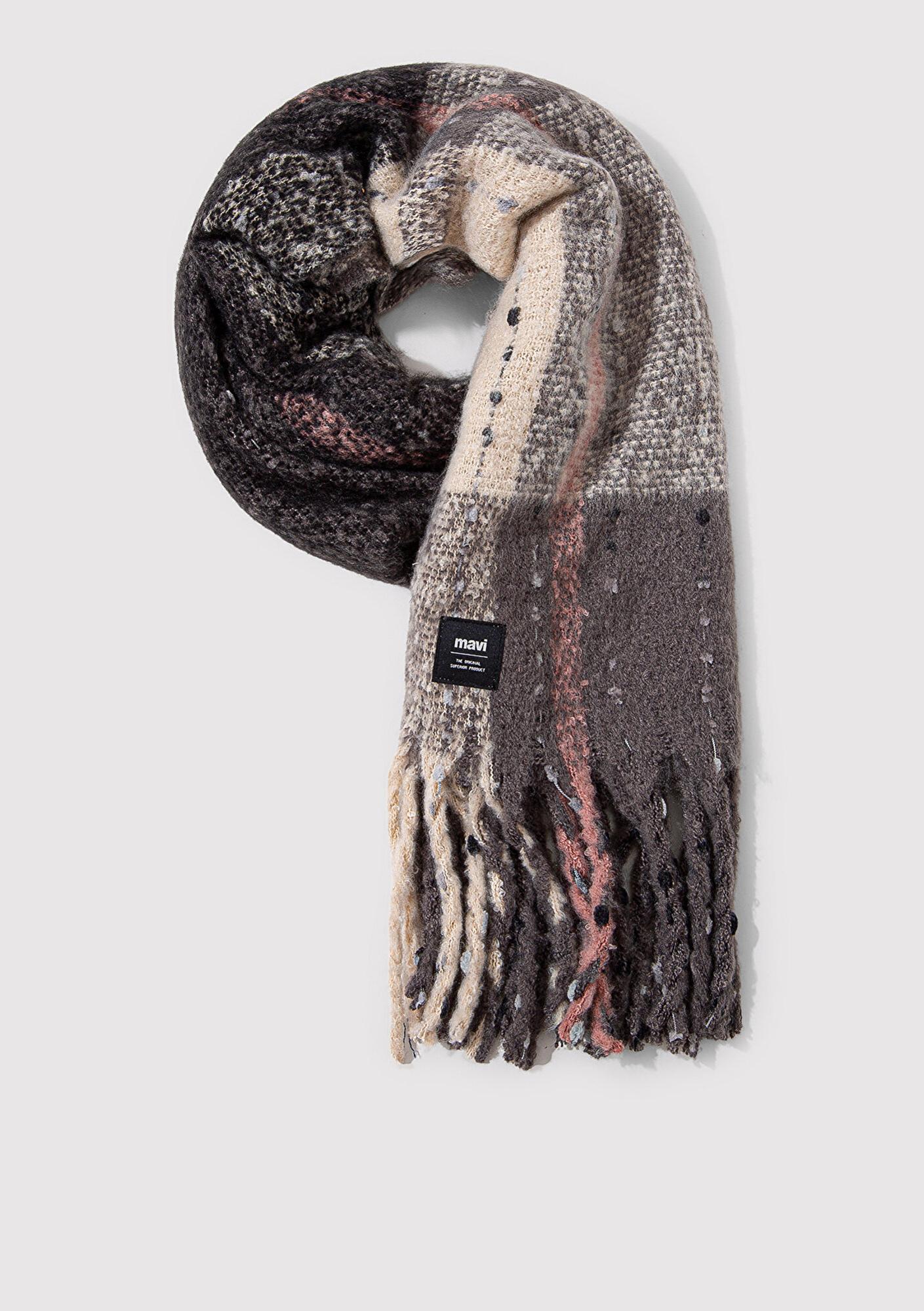 Mavi Püsküllü Kareli Atkı 1910697-34320