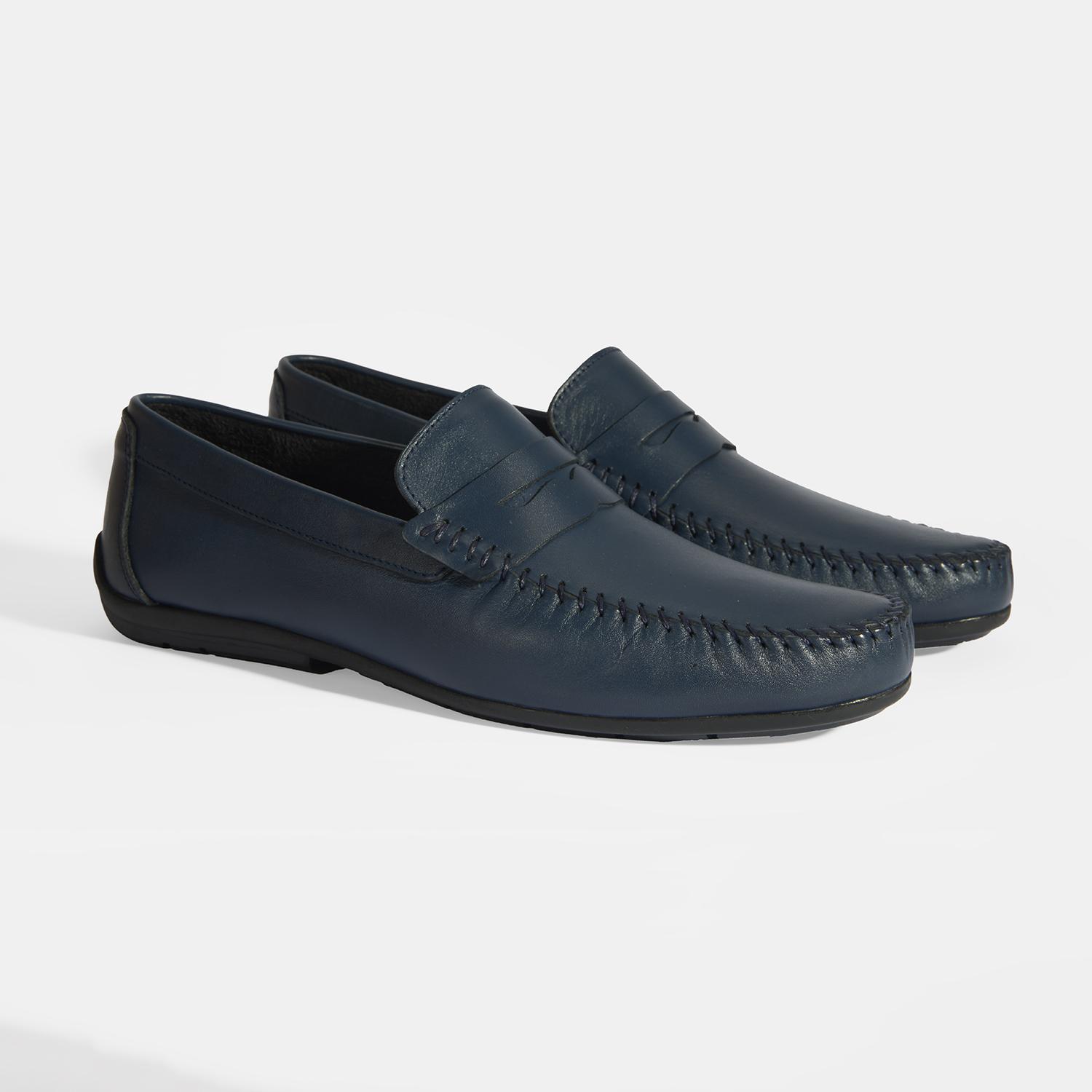 Jovian Lacivert Erkek Deri Slip-On Loafer