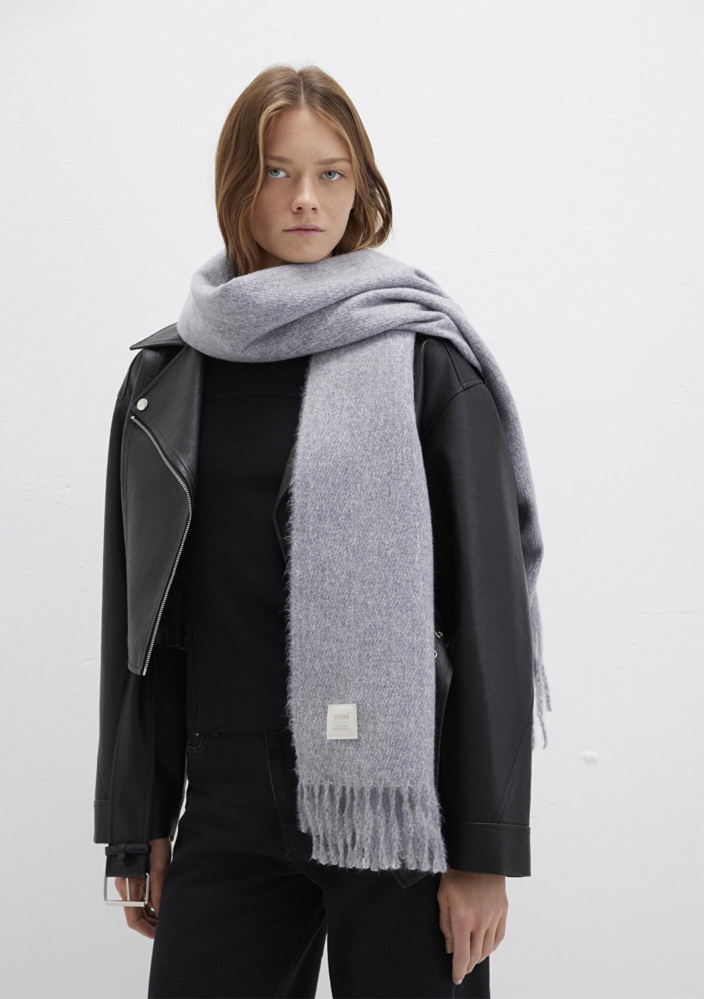 Mavi Püsküllü Gri Atkı 198940-34320