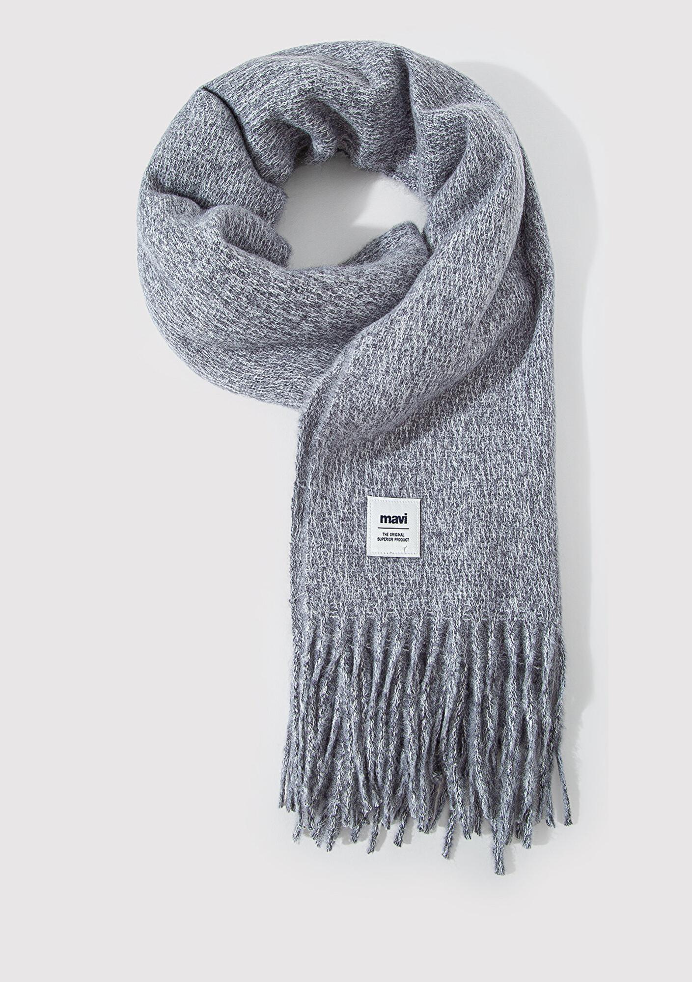 Mavi Püsküllü Gri Atkı 198940-34320