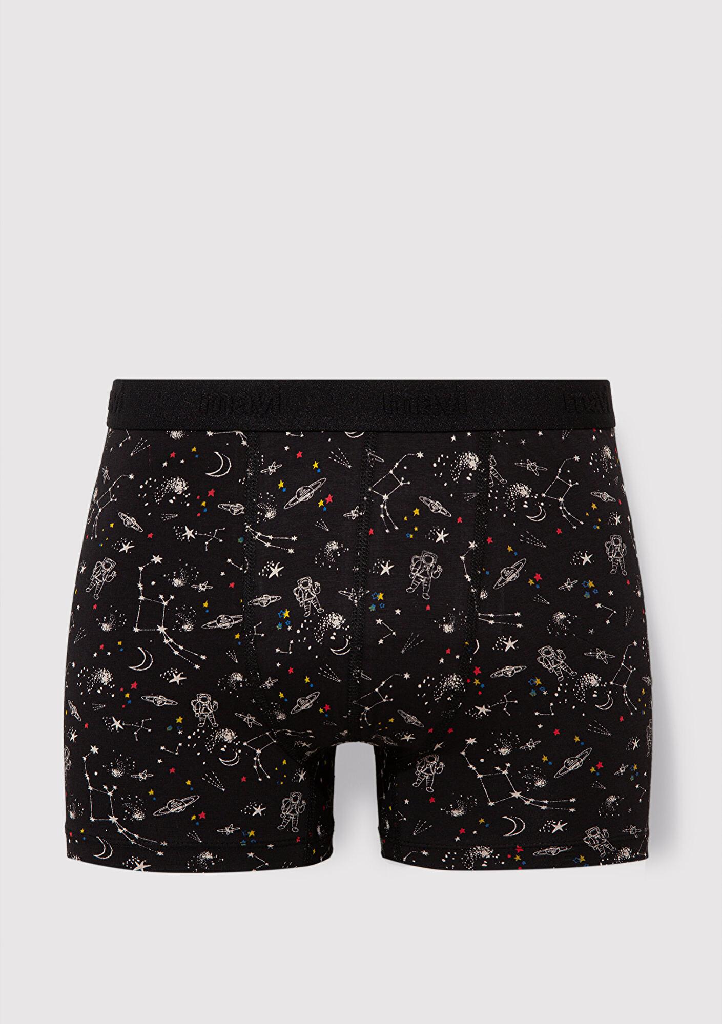 Mavi Galaksi Baskılı Siyah Boxer 092084-900