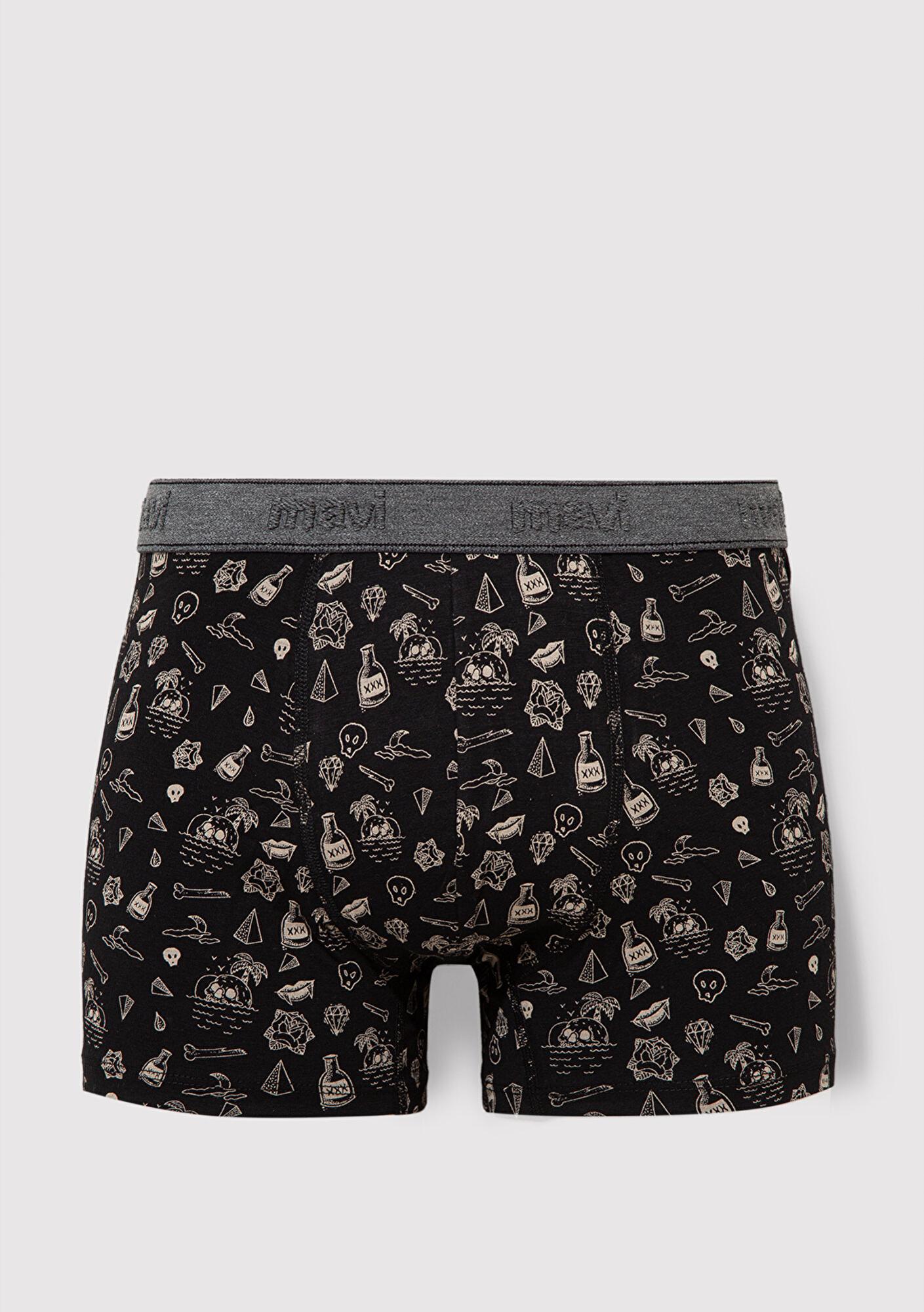 Mavi Baskılı Siyah Boxer 091719-900