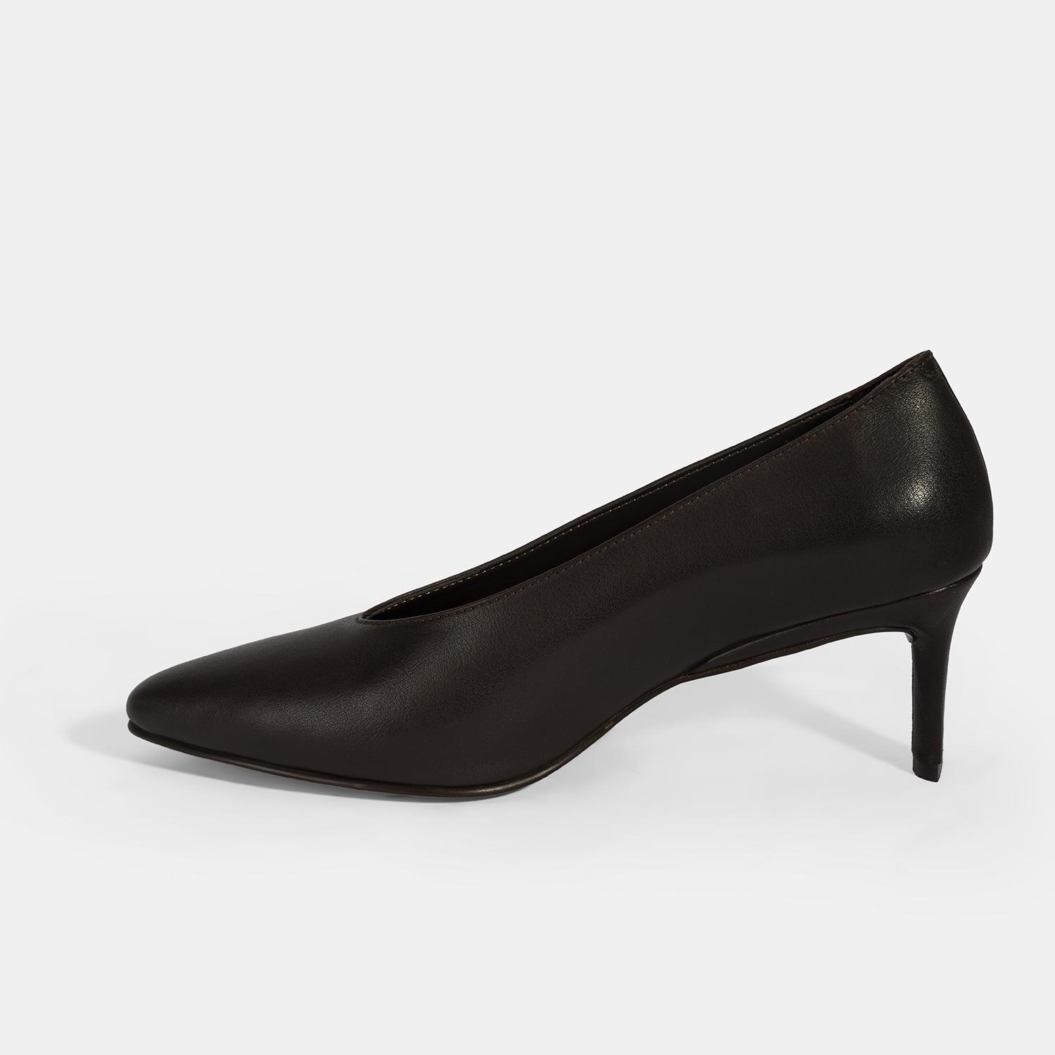 Kadın Kahve Klasik Topuklu Deri Ayakkabı