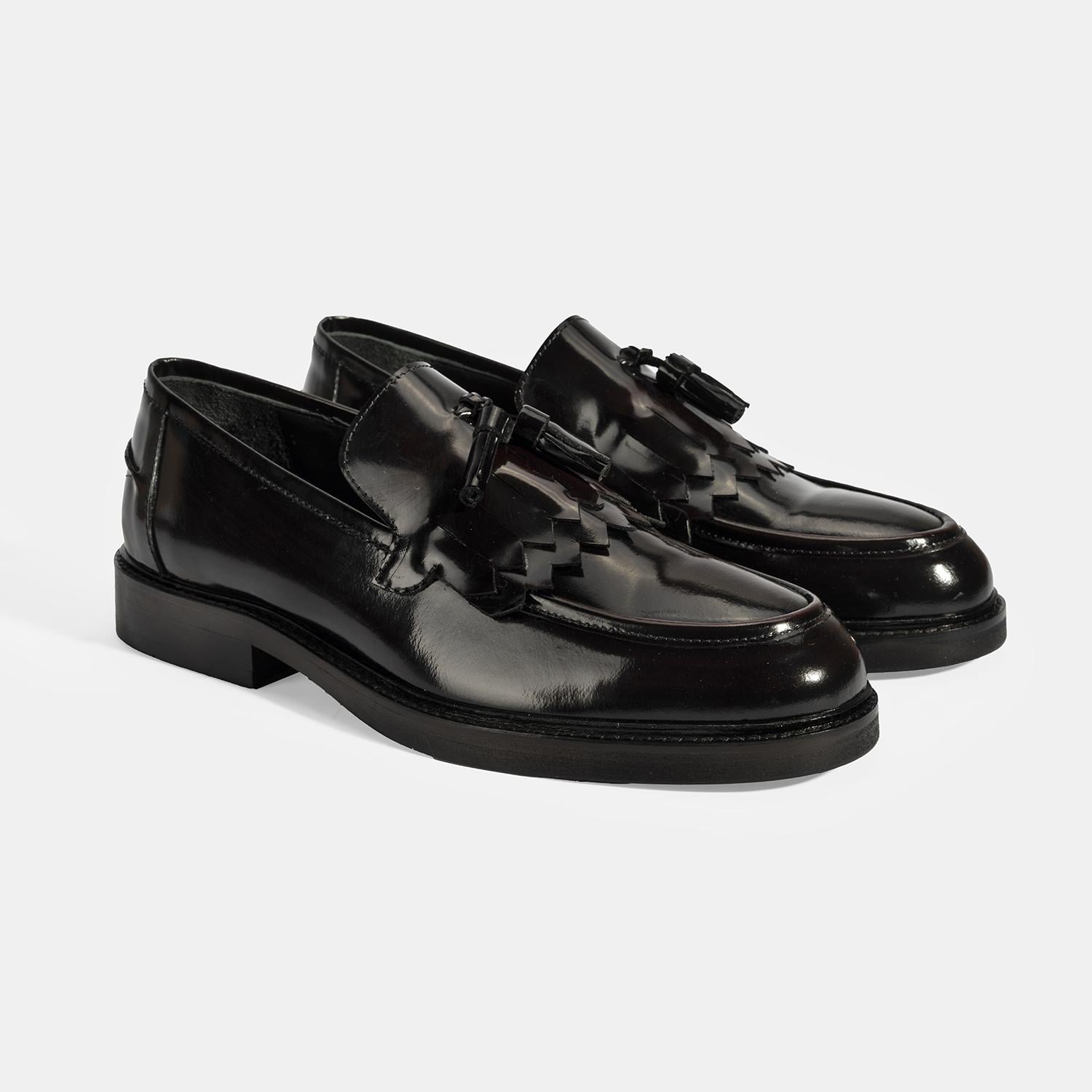 Erkek Bordo Püskül Detaylı Deri Loafer