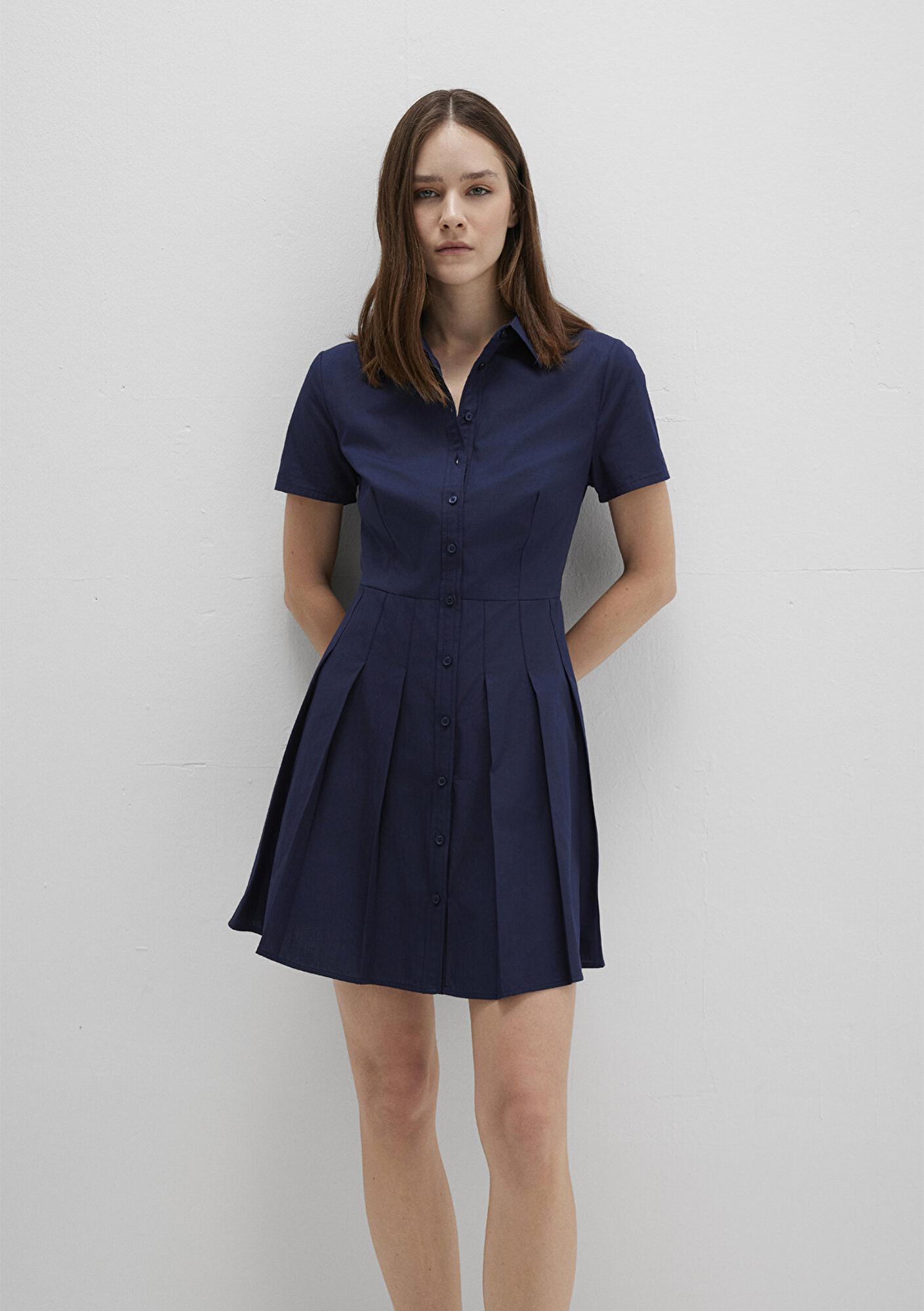 Mavi Lacivert Pileli Mini Elbise 1310762-82318