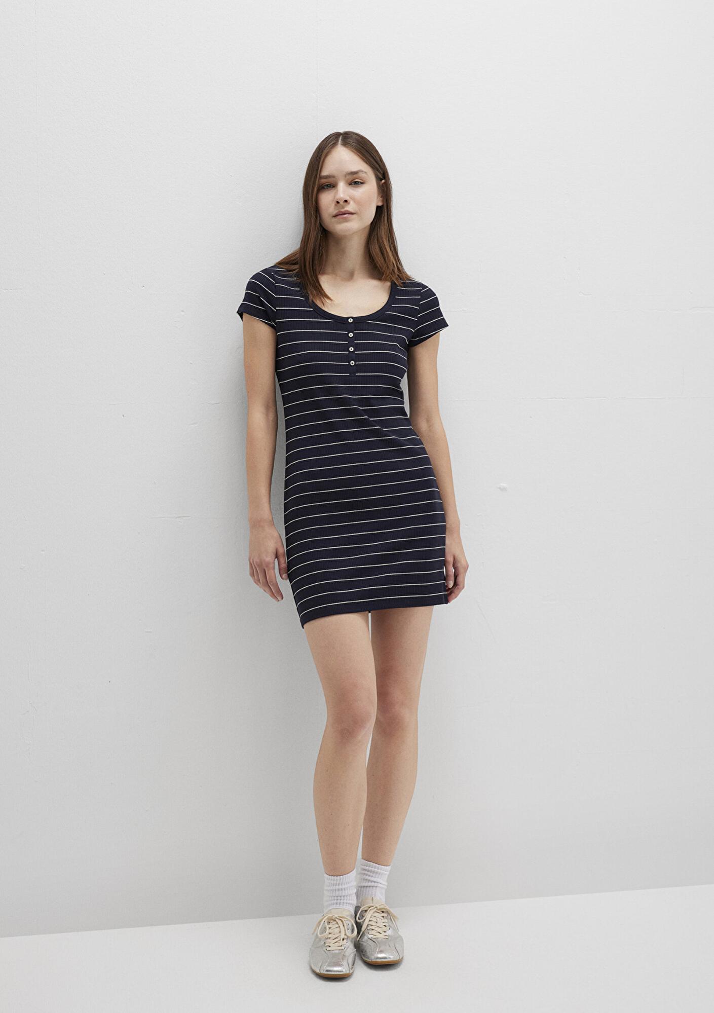 Mavi Çizgili Örme Elbise 1310774-91103