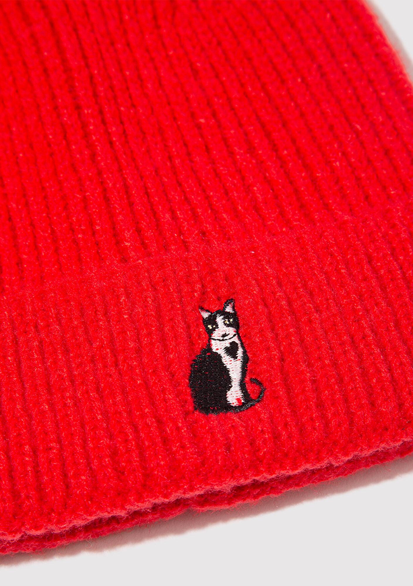 Mavi Kedi Nakışlı Kırmızı Bere 1913939-10076