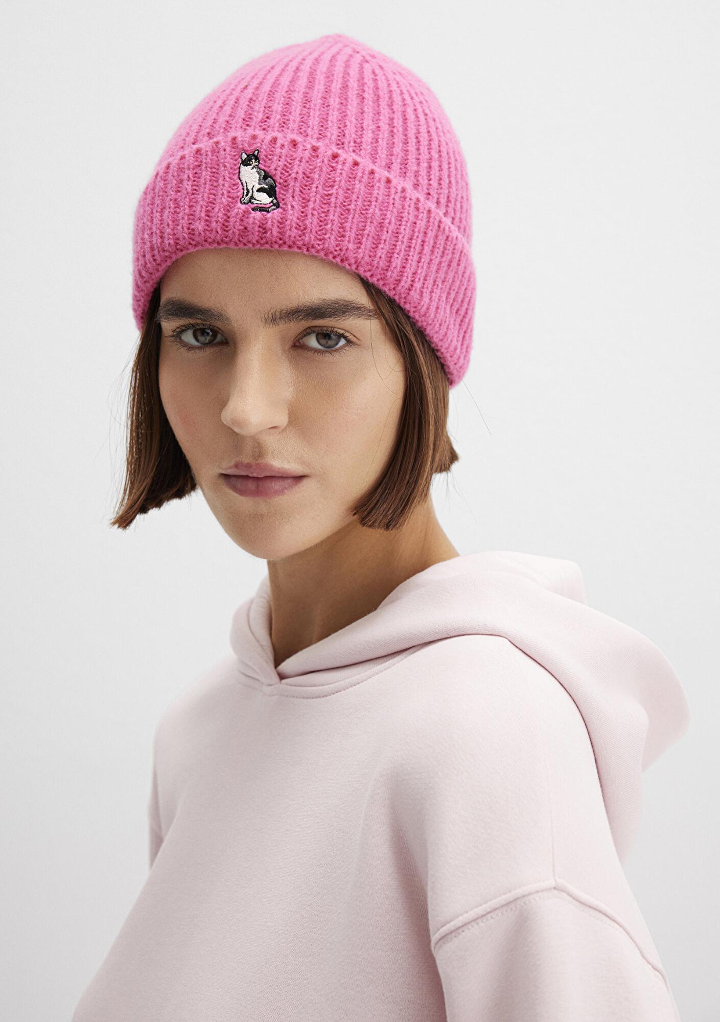 Mavi Kedi Nakışlı Pembe Bere 1913941-28396