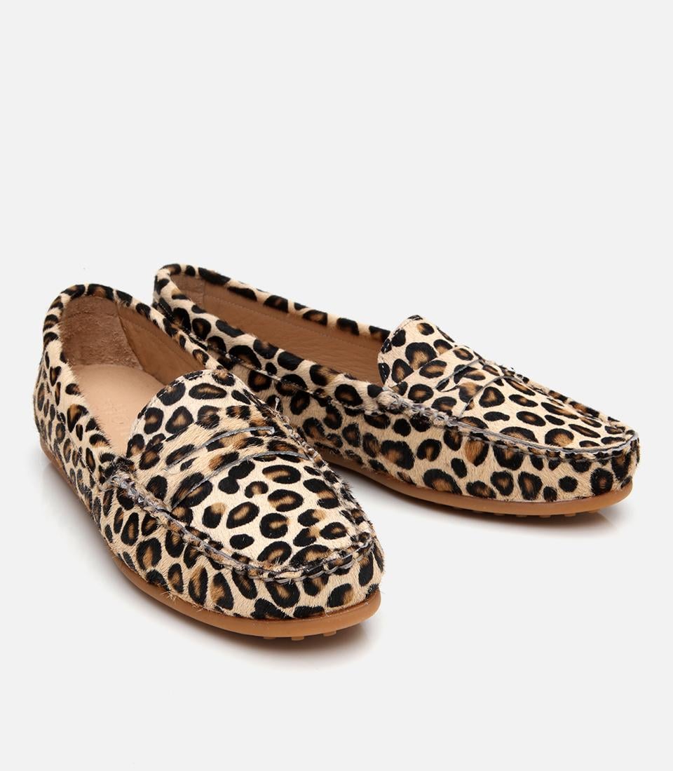 Kadın Deri Siyah Leopar Desenli Günlük Loafer