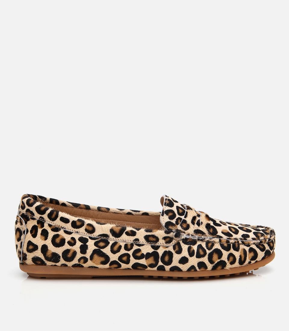 Kadın Deri Siyah Leopar Desenli Günlük Loafer