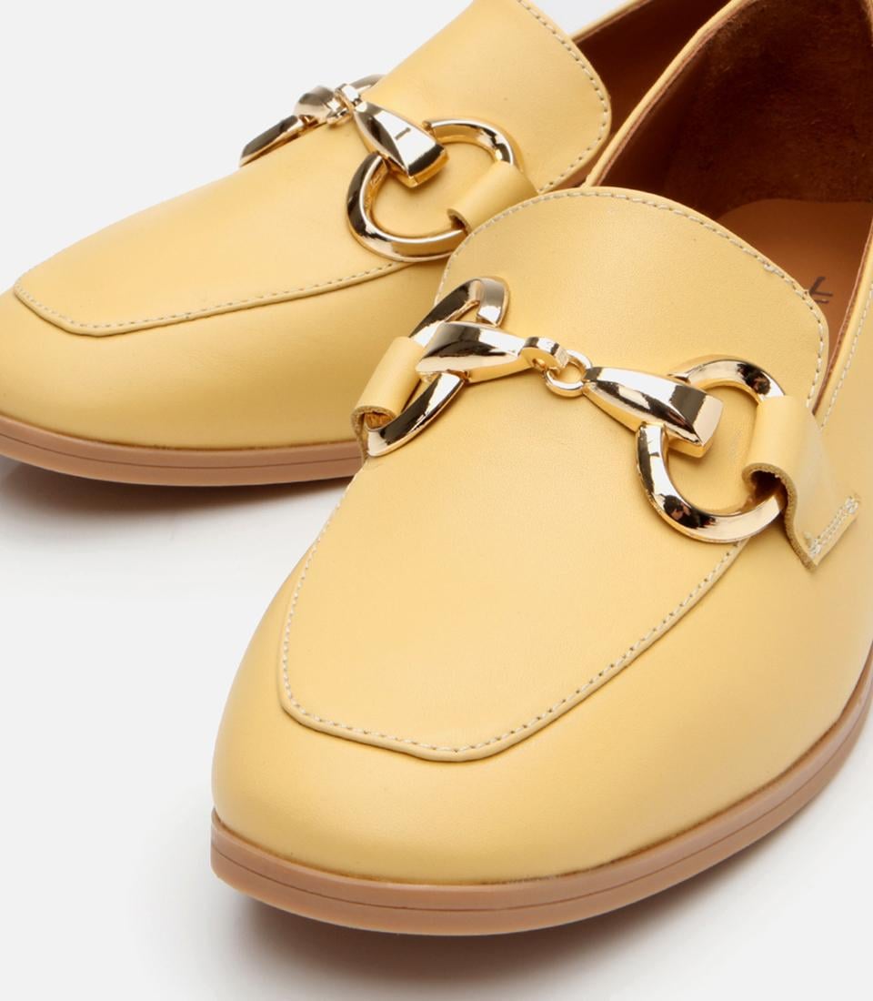 Kadın Deri Sarı Tokalı Klasik Loafer