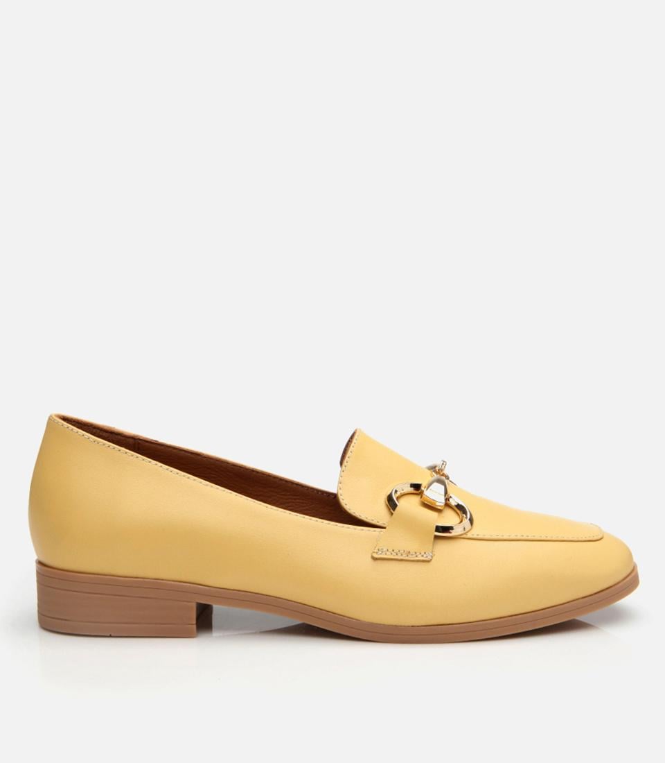 Kadın Deri Sarı Tokalı Klasik Loafer