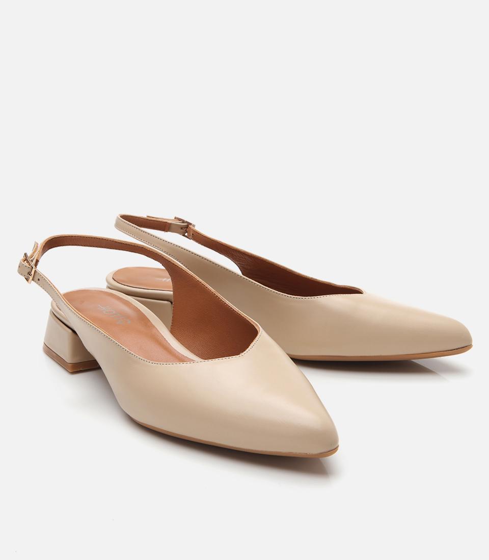 Kadın Deri Bej Arkası Açık Babet