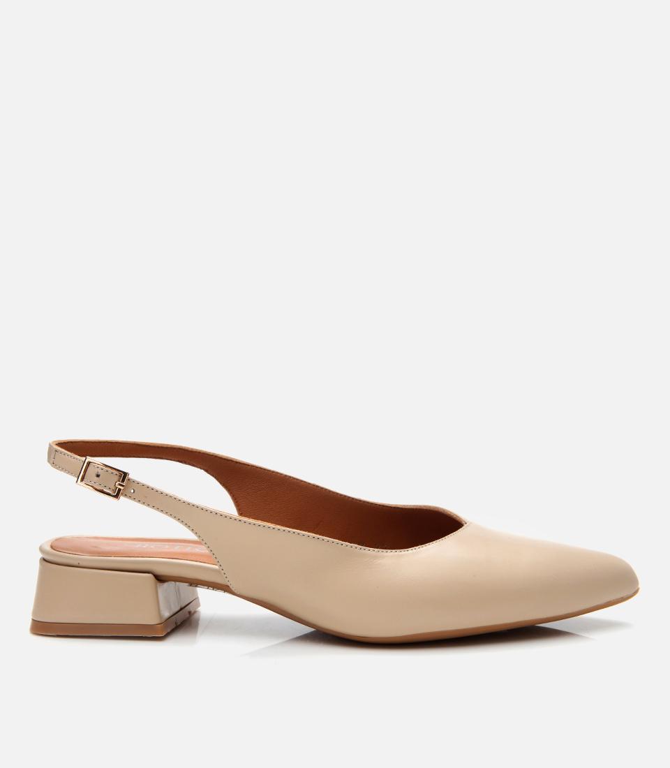 Kadın Deri Bej Arkası Açık Babet