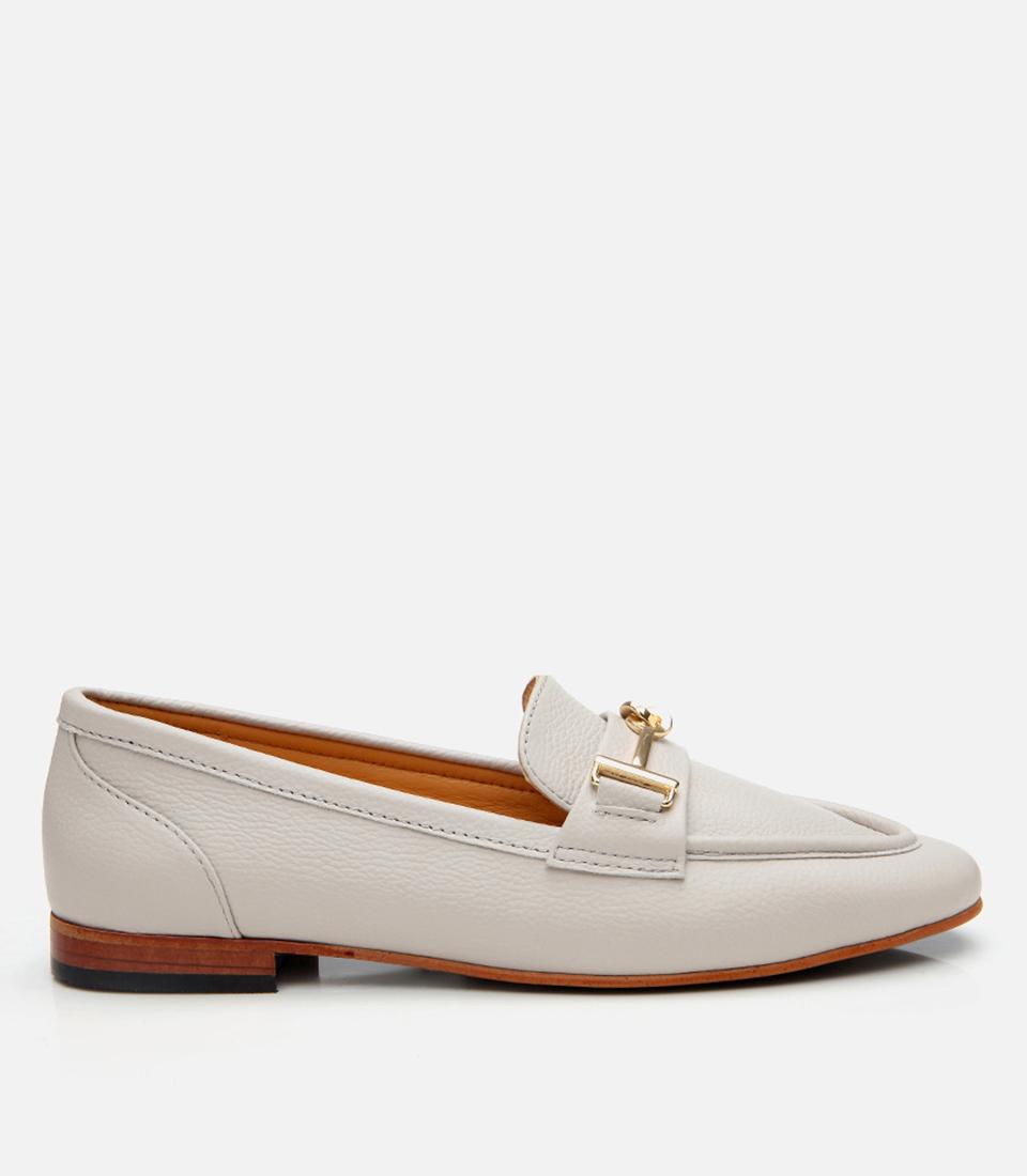 Kadın Deri Ekru Tokalı Klasik Loafer