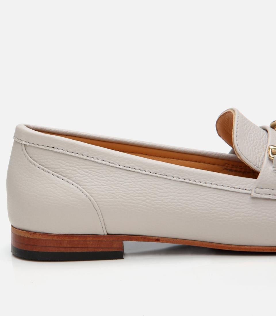 Kadın Deri Ekru Tokalı Klasik Loafer