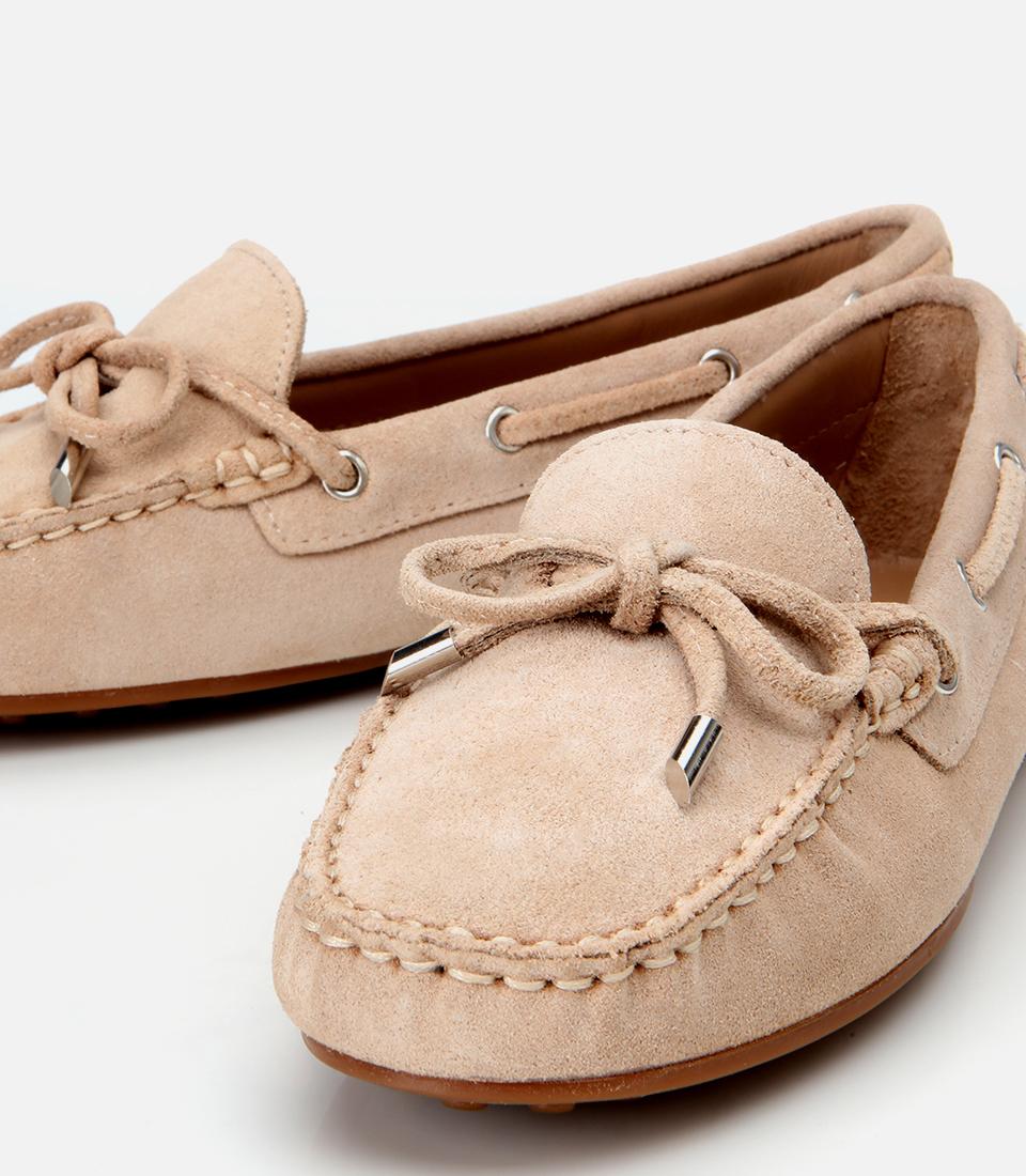Kadın Süet Deri Bej Bağcık Detaylı Günlük Loafer