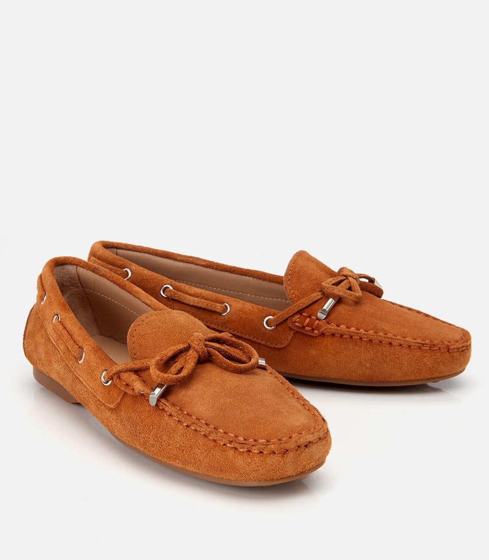 Kadın Süet Deri Taba Bağcık Detaylı Günlük Loafer