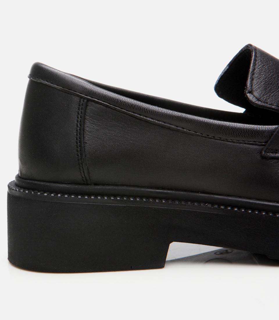 Kadın Deri Siyah Kalın Tabanlı Klasik Loafer