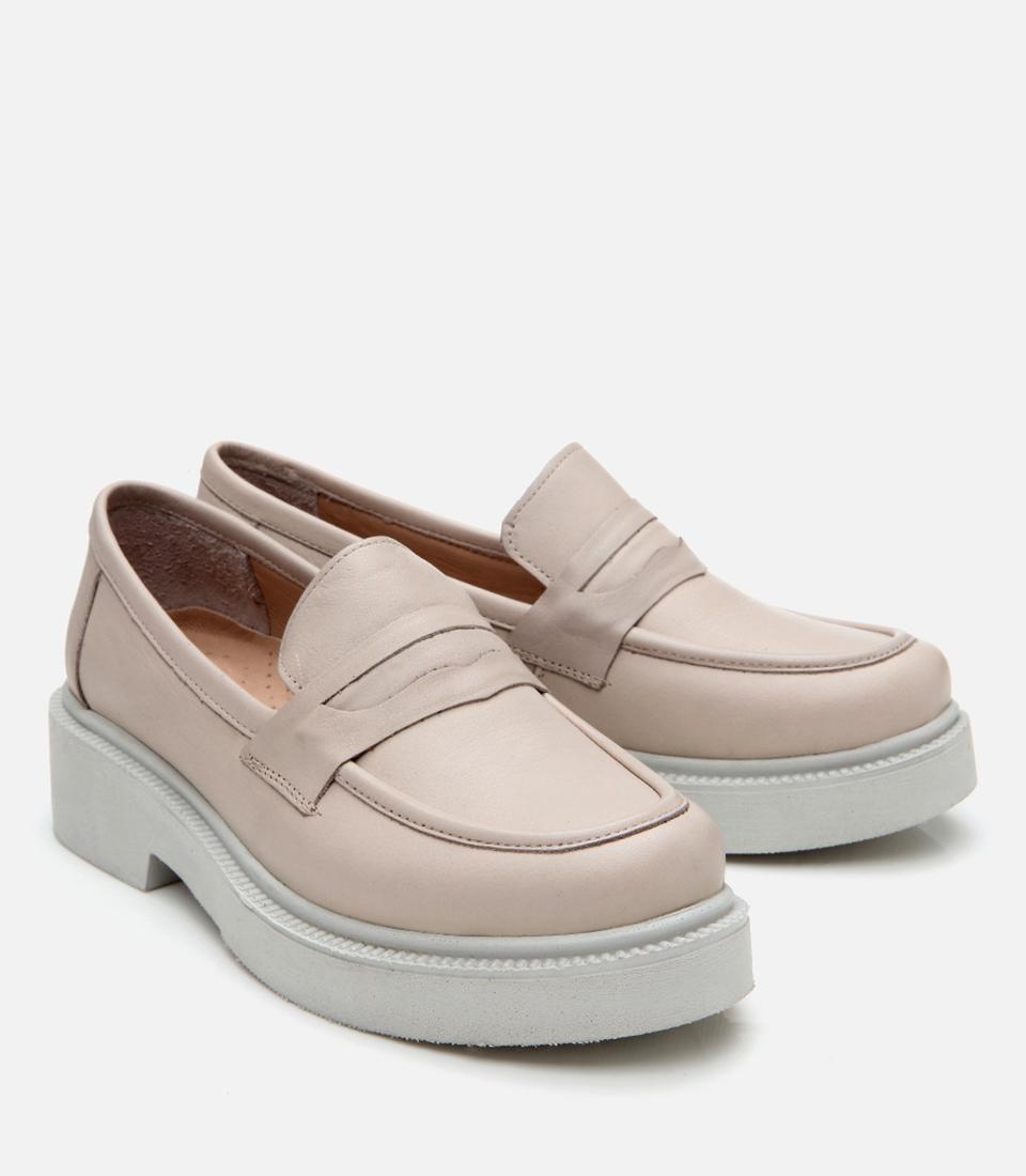 Kadın Deri Bej Kalın Tabanlı Klasik Loafer
