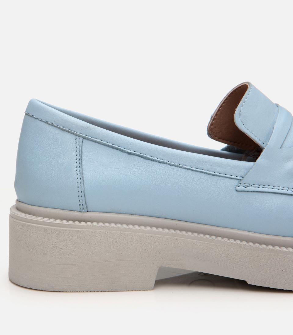 Kadın Deri Mavi Kalın Tabanlı Klasik Loafer