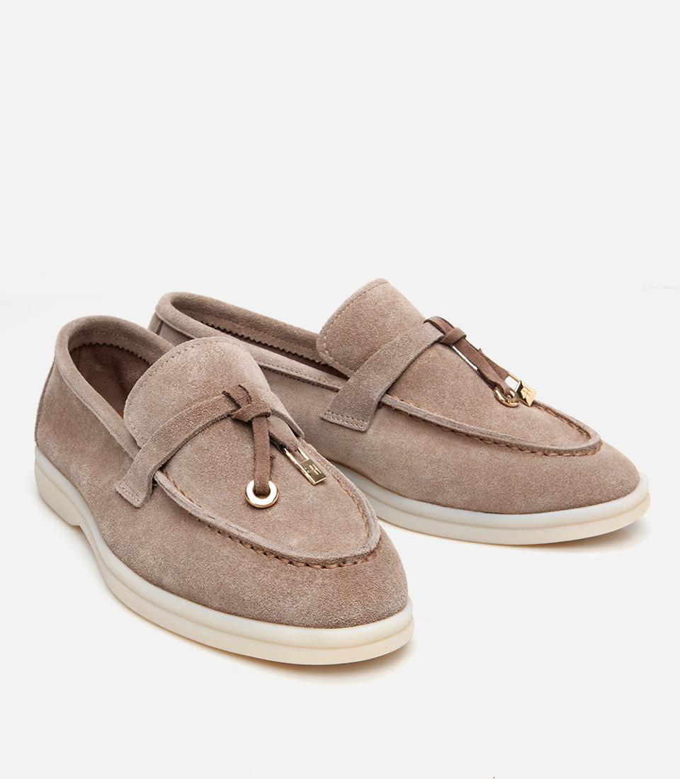 Kadın Süet Deri Bej Klasik Loafer