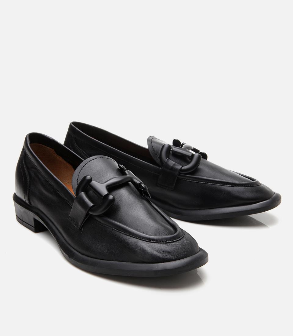 Kadın Deri Siyah Esnek Tabanlı Günlük Loafer