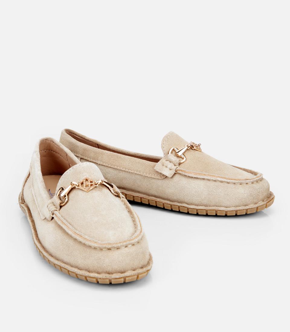 Kadın Süet Deri Bej Esnek Tabanlı Tokalı Günlük Loafer