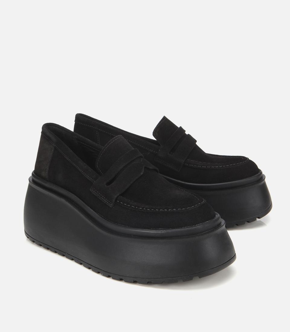 Kadın Süet Deri Siyah Dolgu Topuklu Günlük Loafer