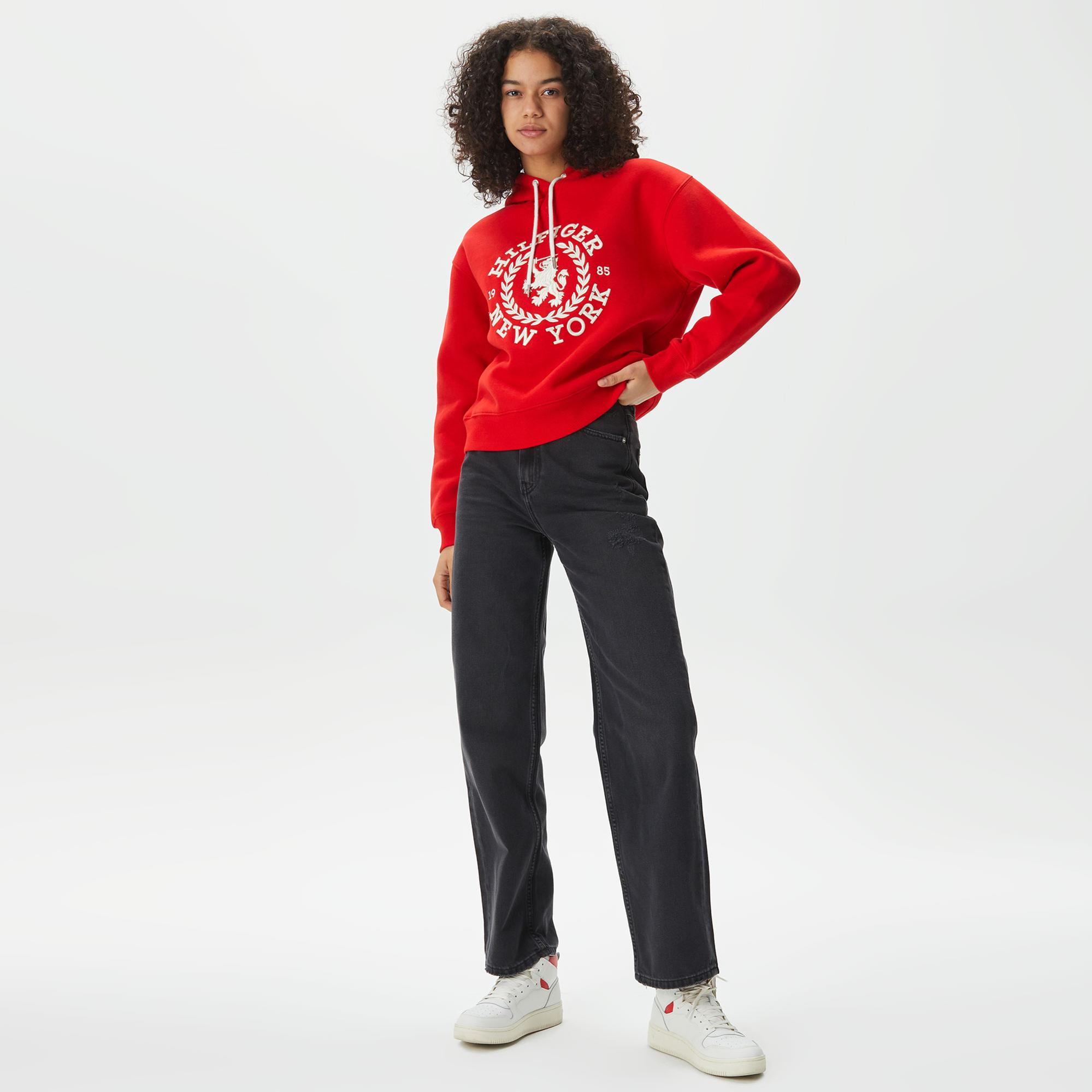 Tommy Hilfiger Reg Crest Kadın Kırmızı Hoodie