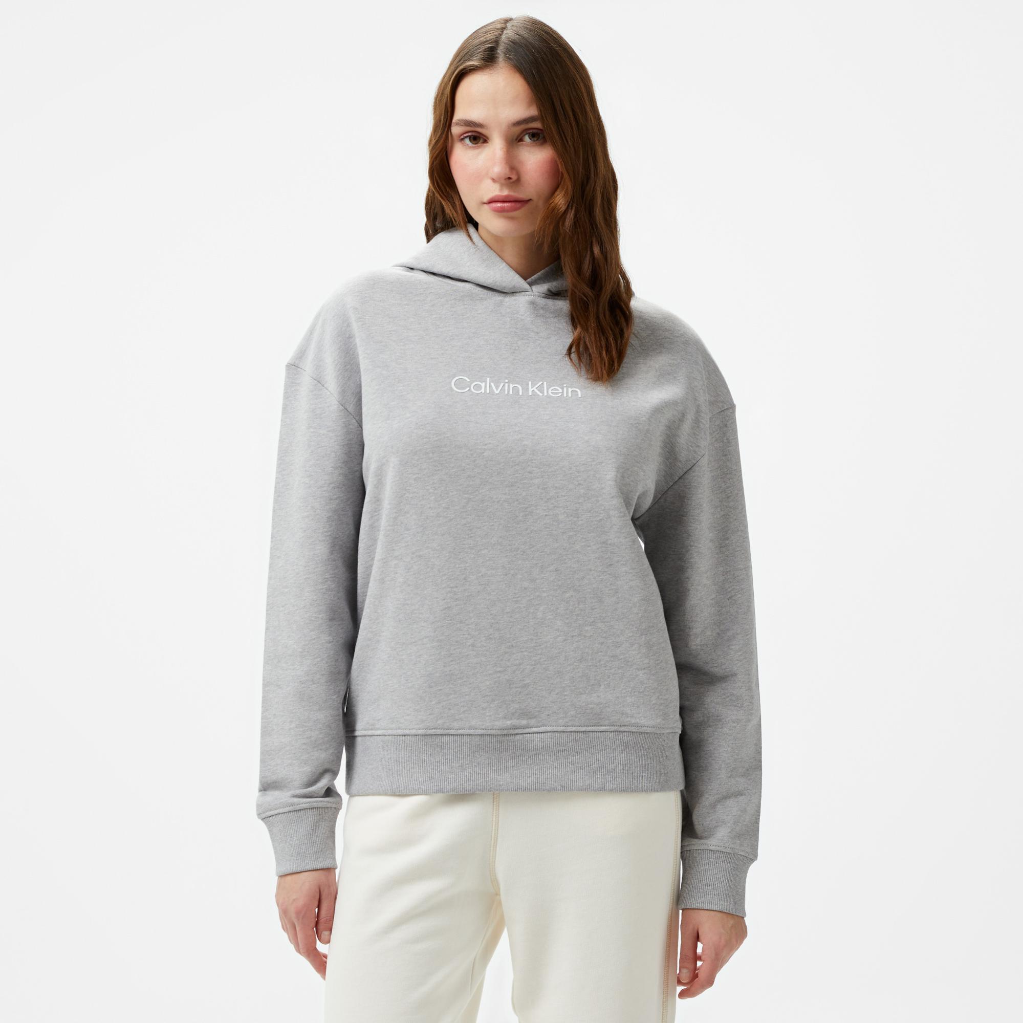 Calvin Klein Hero Logo Kadın Gri Hoodie