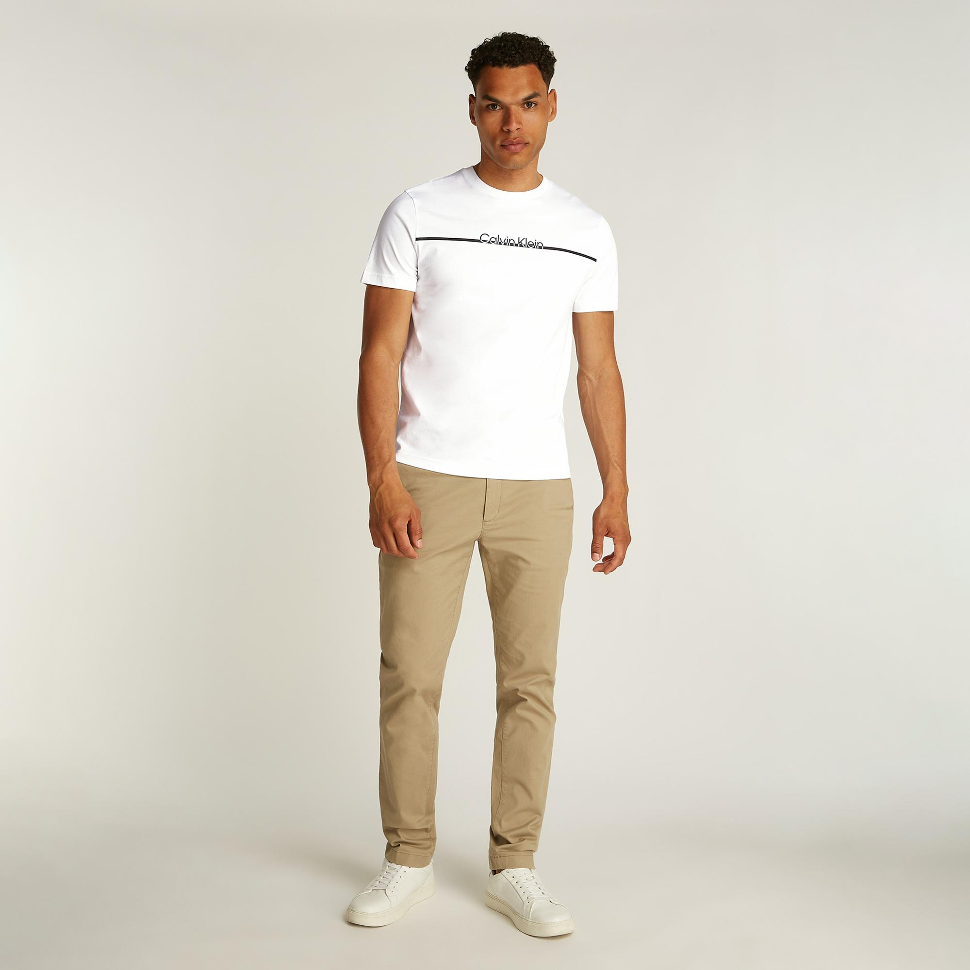 Calvin Klein Split Line Logo Erkek Beyaz T-Shirt
