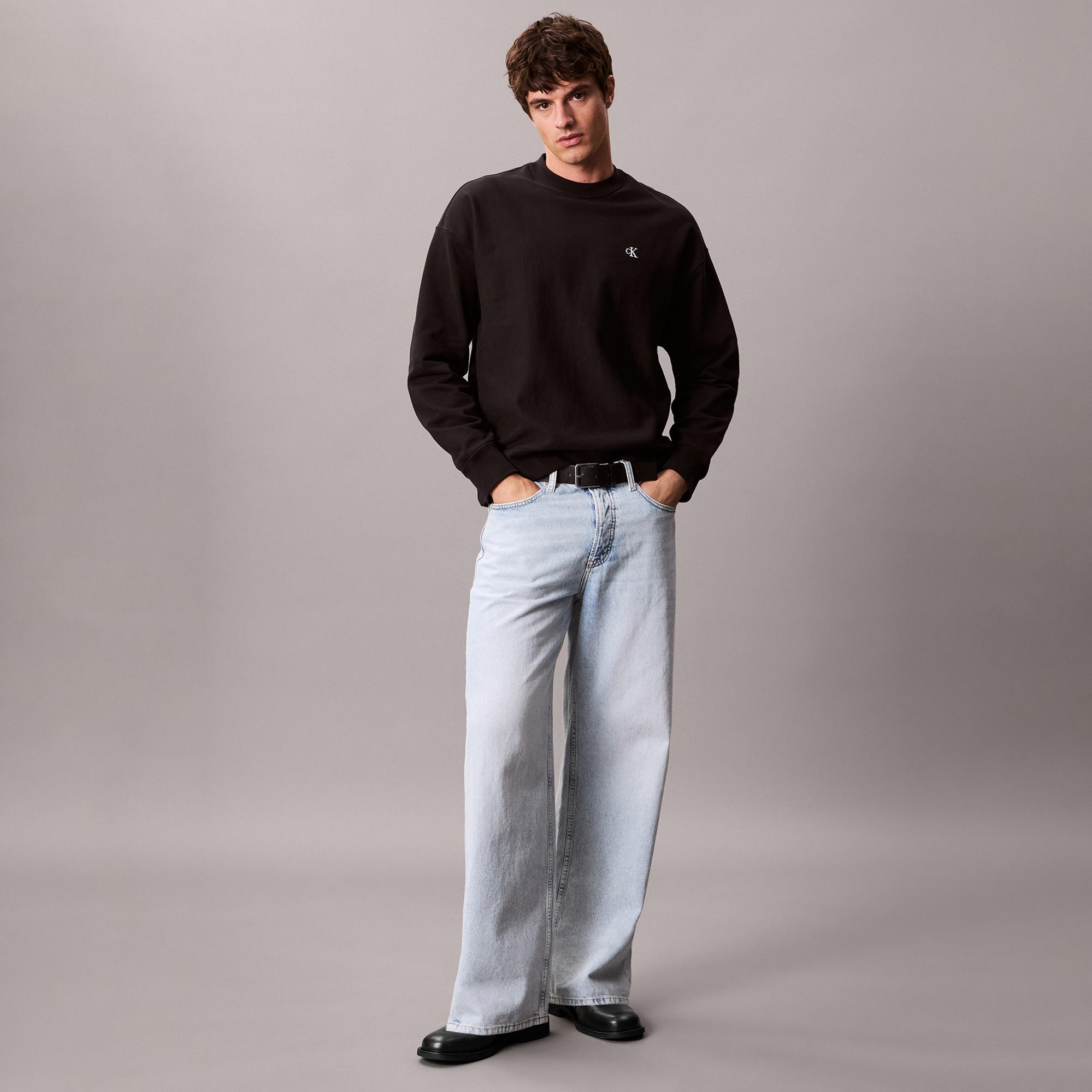 Calvin Klein Premium Terry Monogram Erkek Siyah Sweatshirt