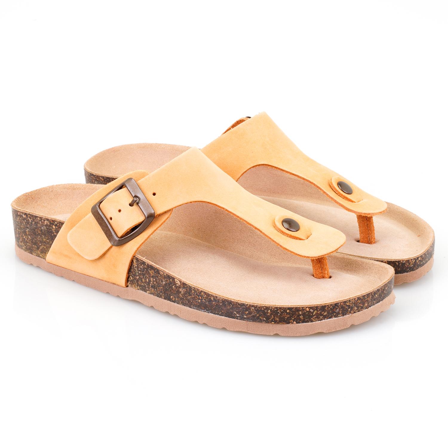 Kadın Sarı Parmak Arası Nubuk Deri Terlik