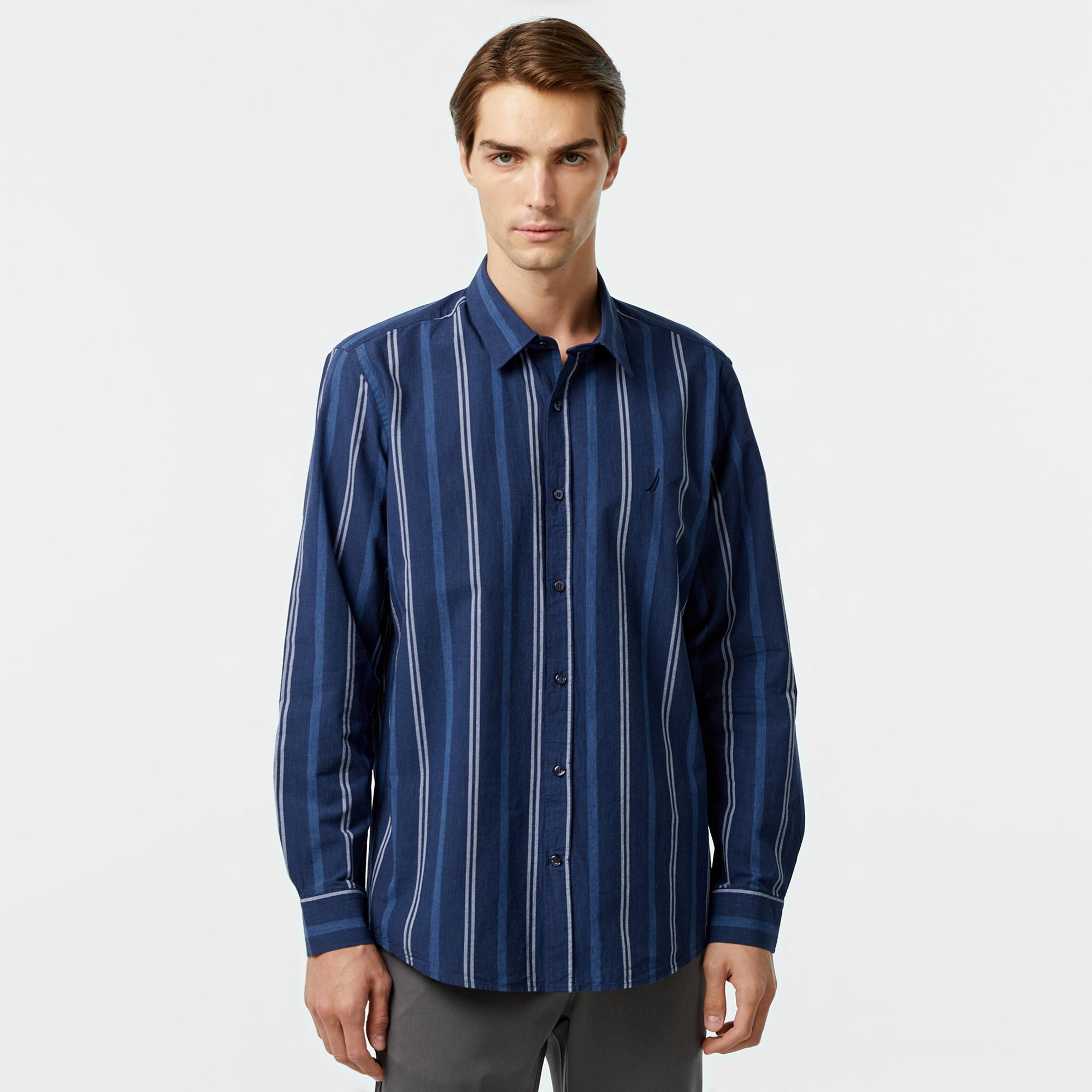 Nautica Erkek Lacivert Classic Fit Çizgili Gömlek