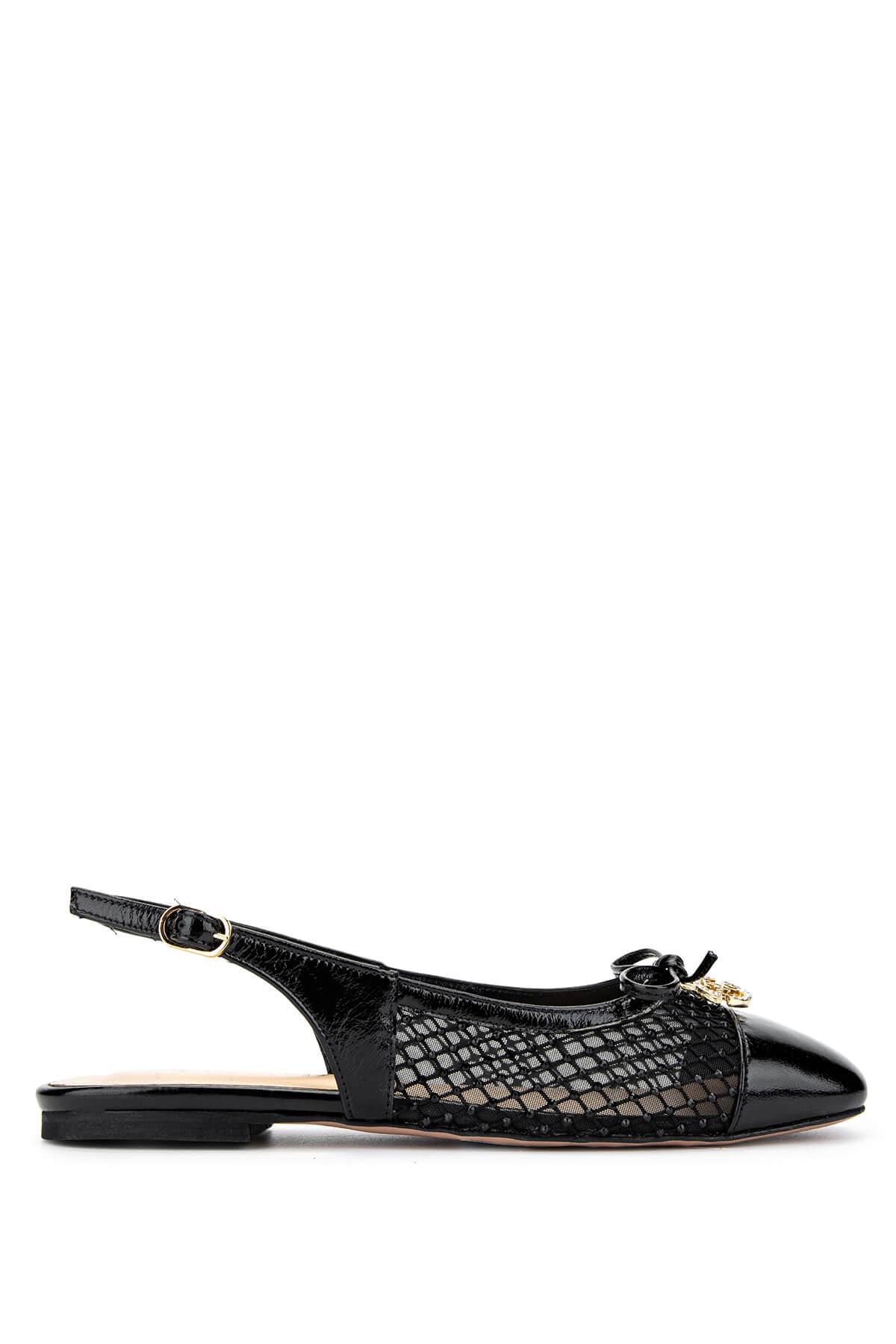 Tamer Tanca Kadın Deri & Tekstil Siyah Rugan Babet Ayakkabı