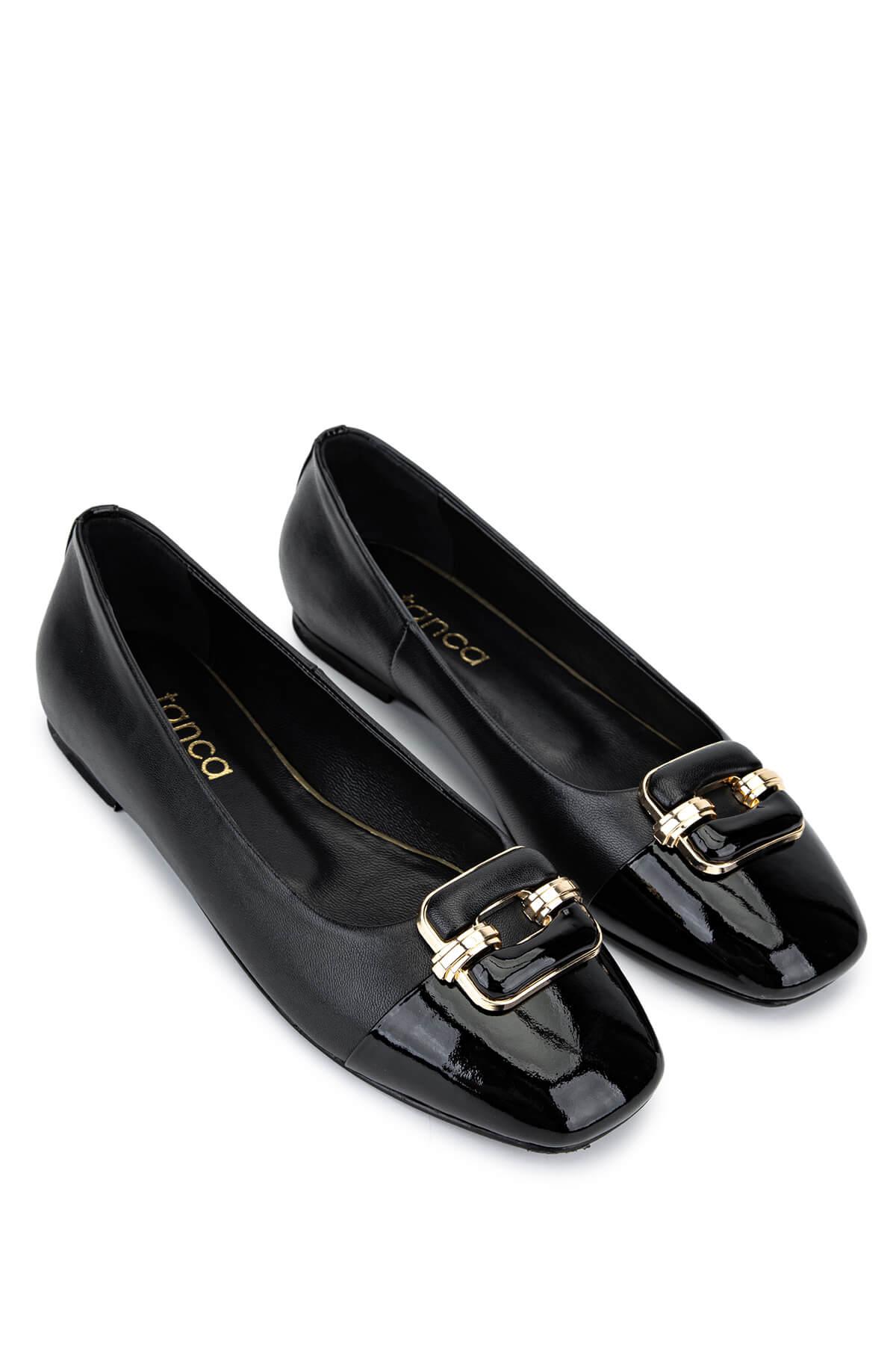 Tamer Tanca Kadın Hakiki Deri Siyah Babet Ayakkabı