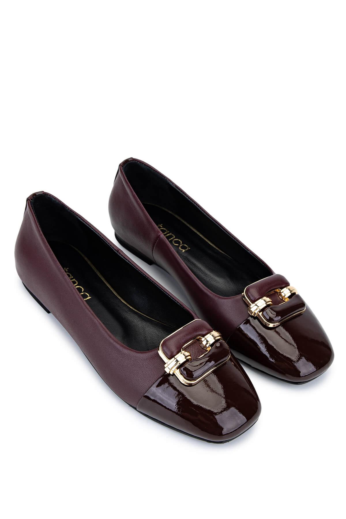 Tamer Tanca Kadın Hakiki Deri Bordo Babet Ayakkabı