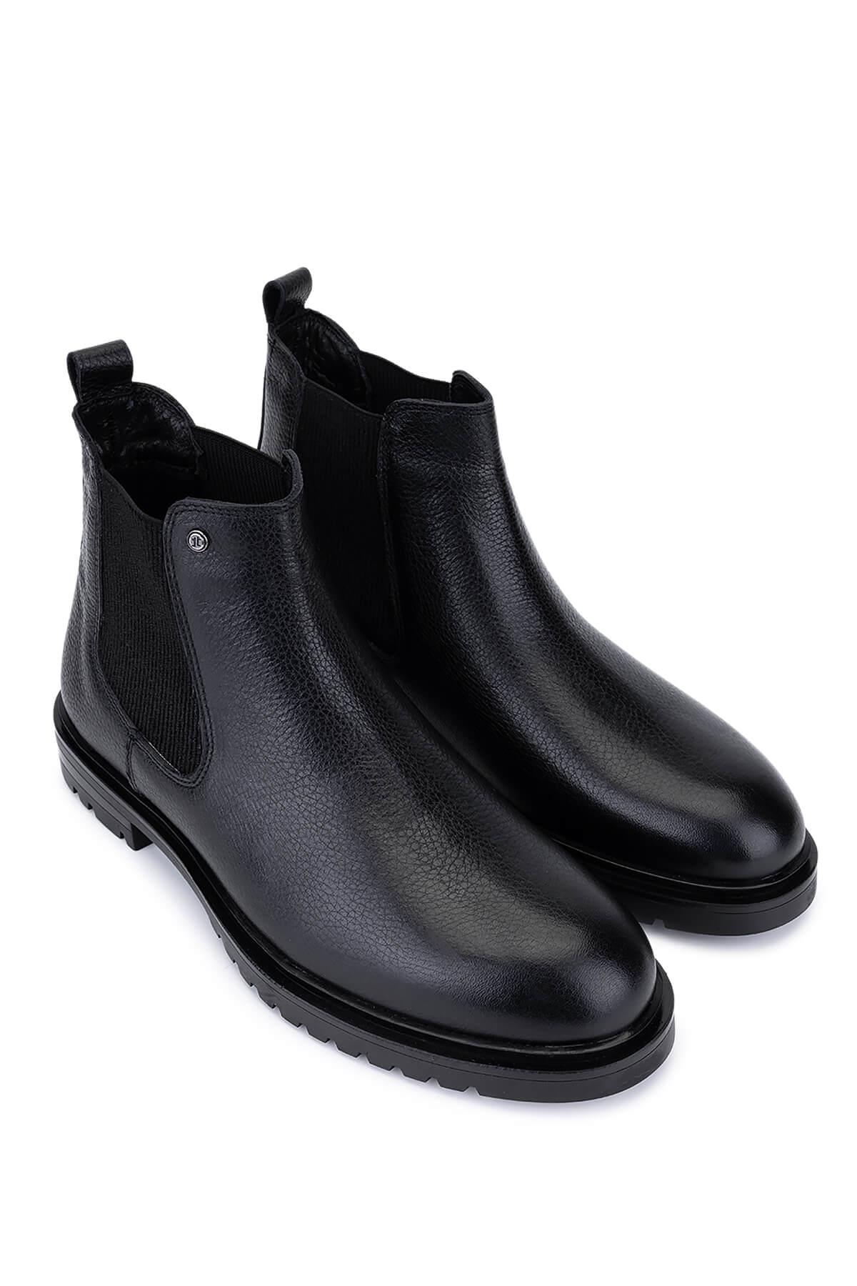 Tamer Tanca Erkek Hakiki Deri Siyah Floter Casual Bot