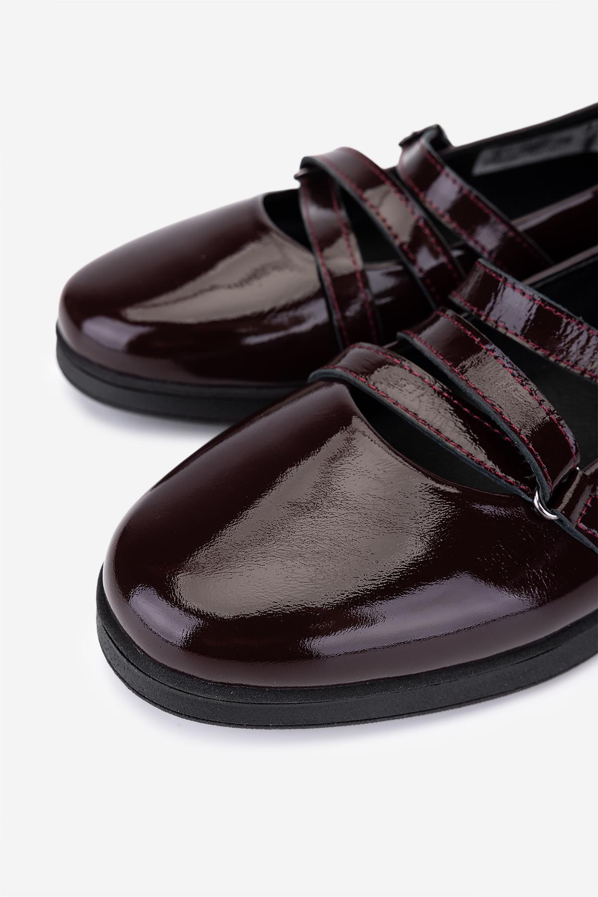 Valmenti Kadın Hakiki Deri Bordo Rugan Babet Ayakkabı