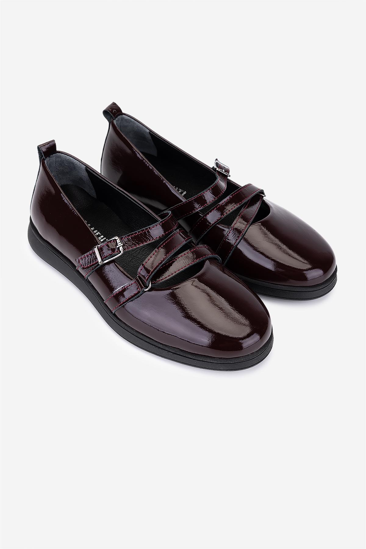 Valmenti Kadın Hakiki Deri Bordo Rugan Babet Ayakkabı