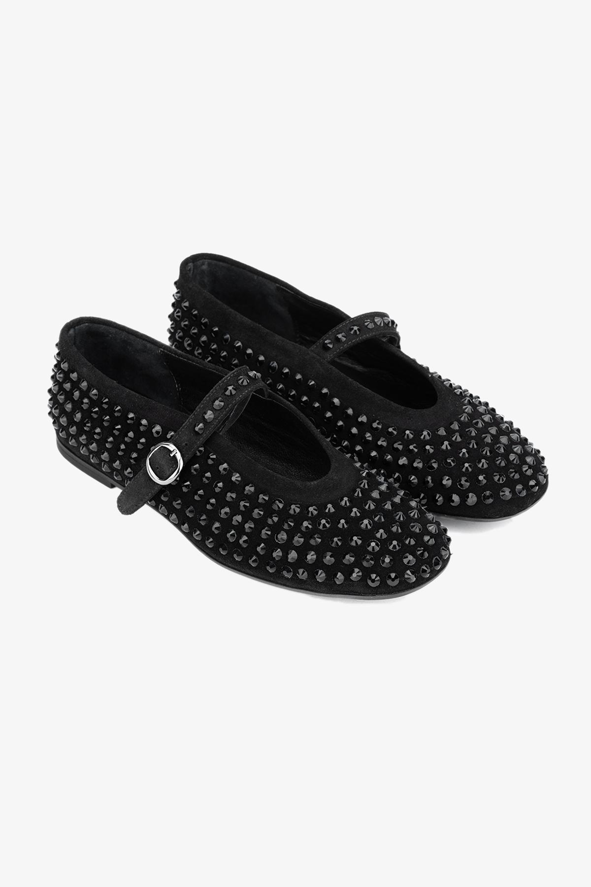 Valmenti Kadın Hakiki Deri Siyah Süet Babet Ayakkabı