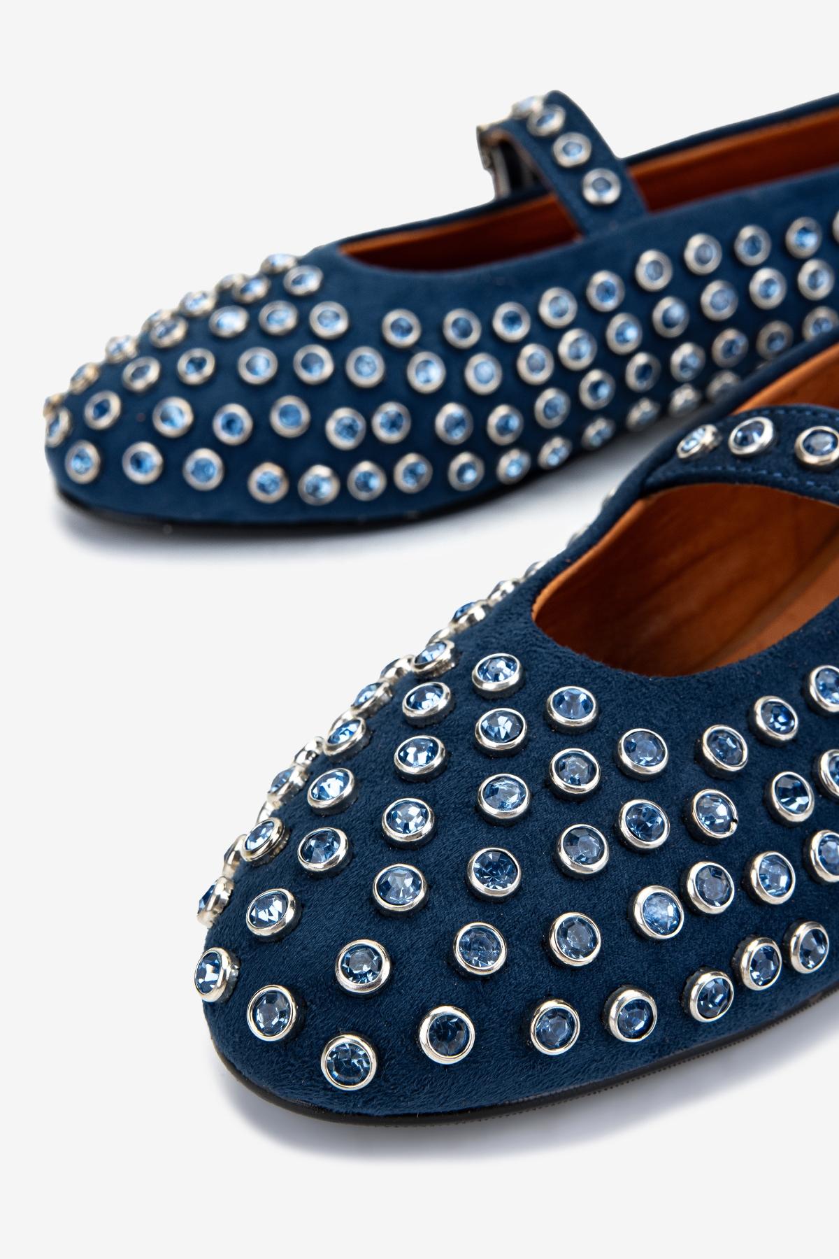 Valmenti Kadın Hakiki Deri Mavi Süet Babet Ayakkabı