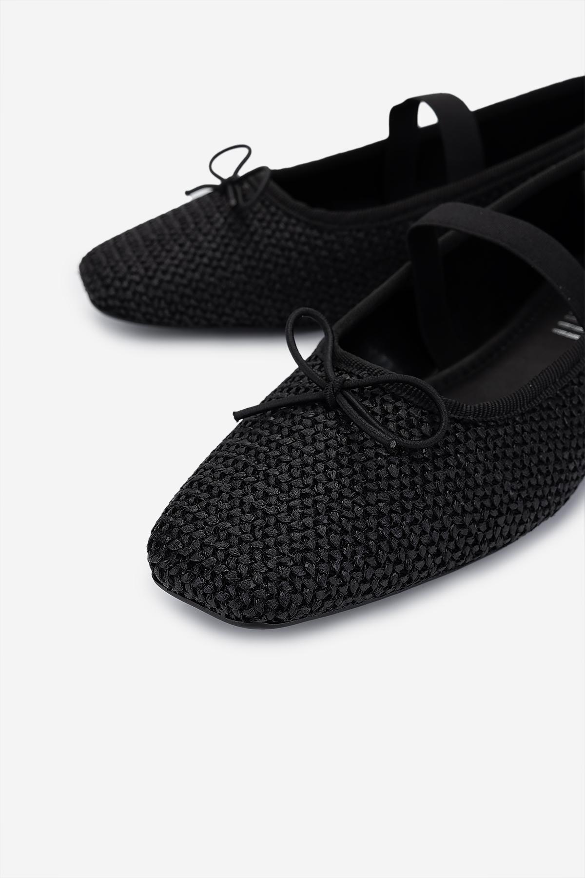 Valmenti Kadın Deri & Tekstil Siyah Babet Ayakkabı