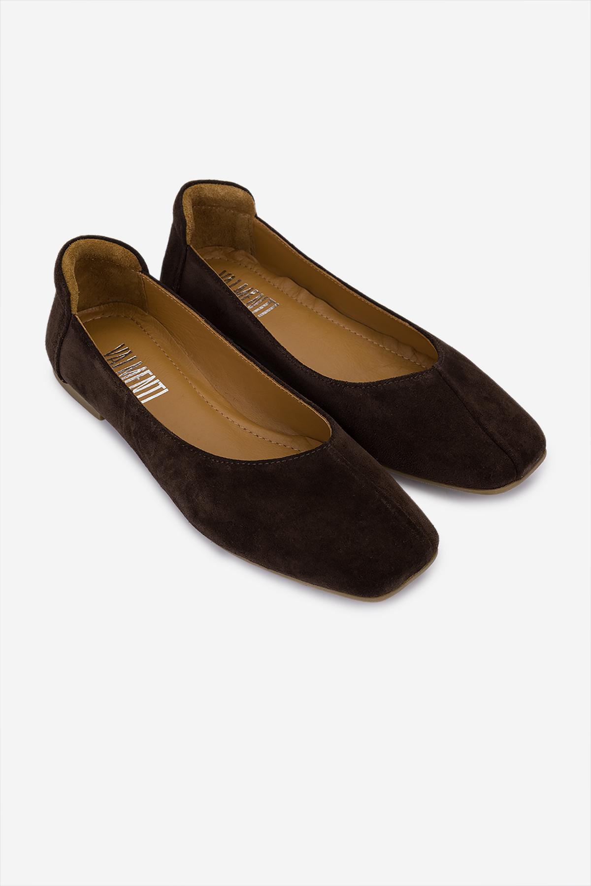 Valmenti Kadın Hakiki Deri Kahverengi Süet Babet Ayakkabı