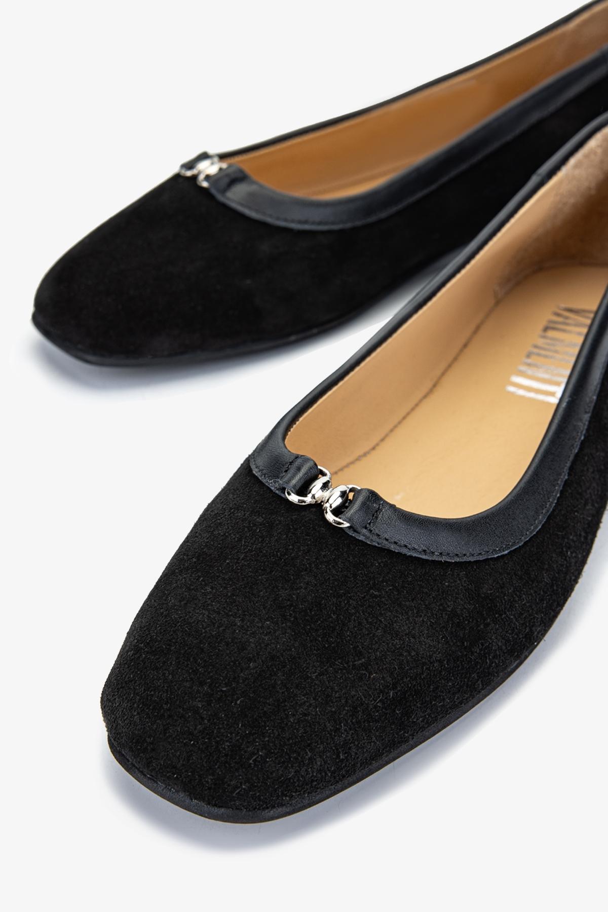 Valmenti Kadın Hakiki Deri Siyah Süet Babet Ayakkabı